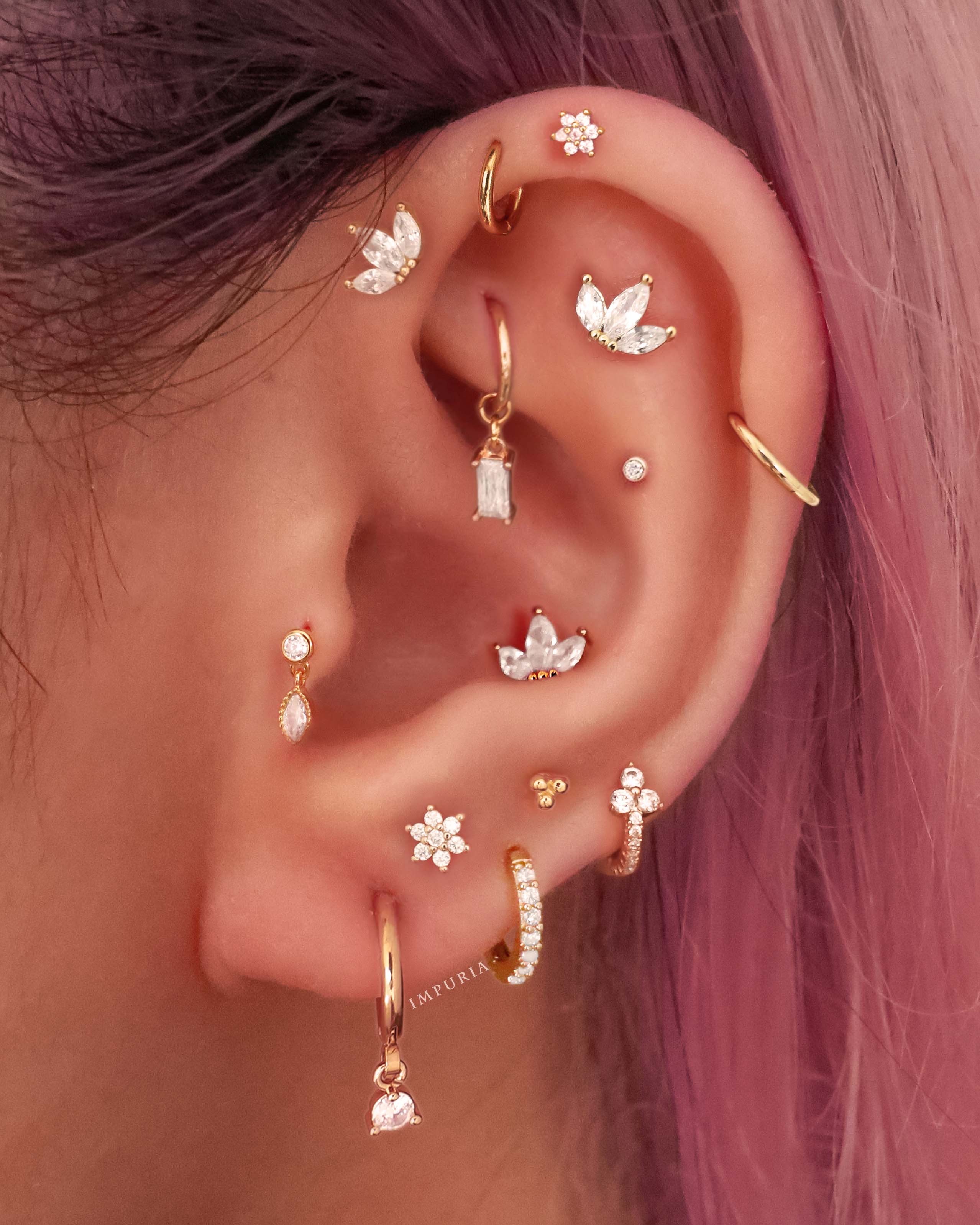 Bonbon Crystal Bezel Threaded 14K Gold Earring Stud