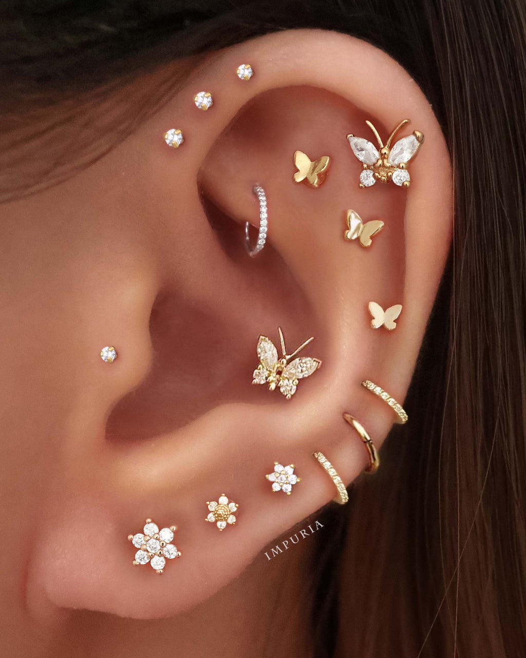 Miki Crystal Flower Ear Piercing Earring Stud Set