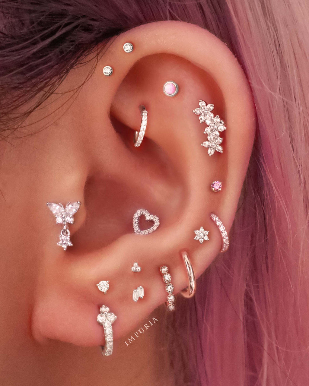 Metamorphosis Crystal Butterfly Flower Drop Ear Piercing Earring Stud Set