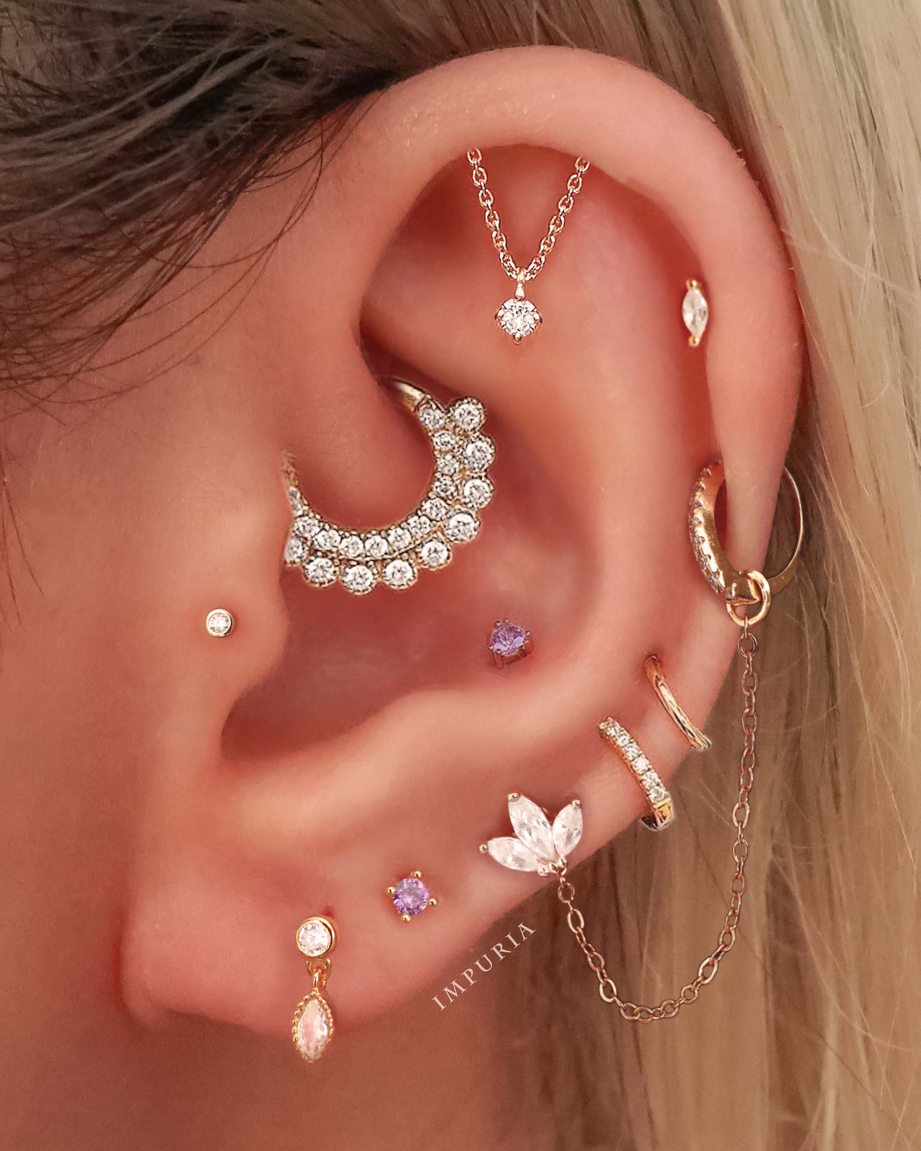 Absolute Hidden Helix Crystal Chain Drop Ear Piercing Earring Stud
