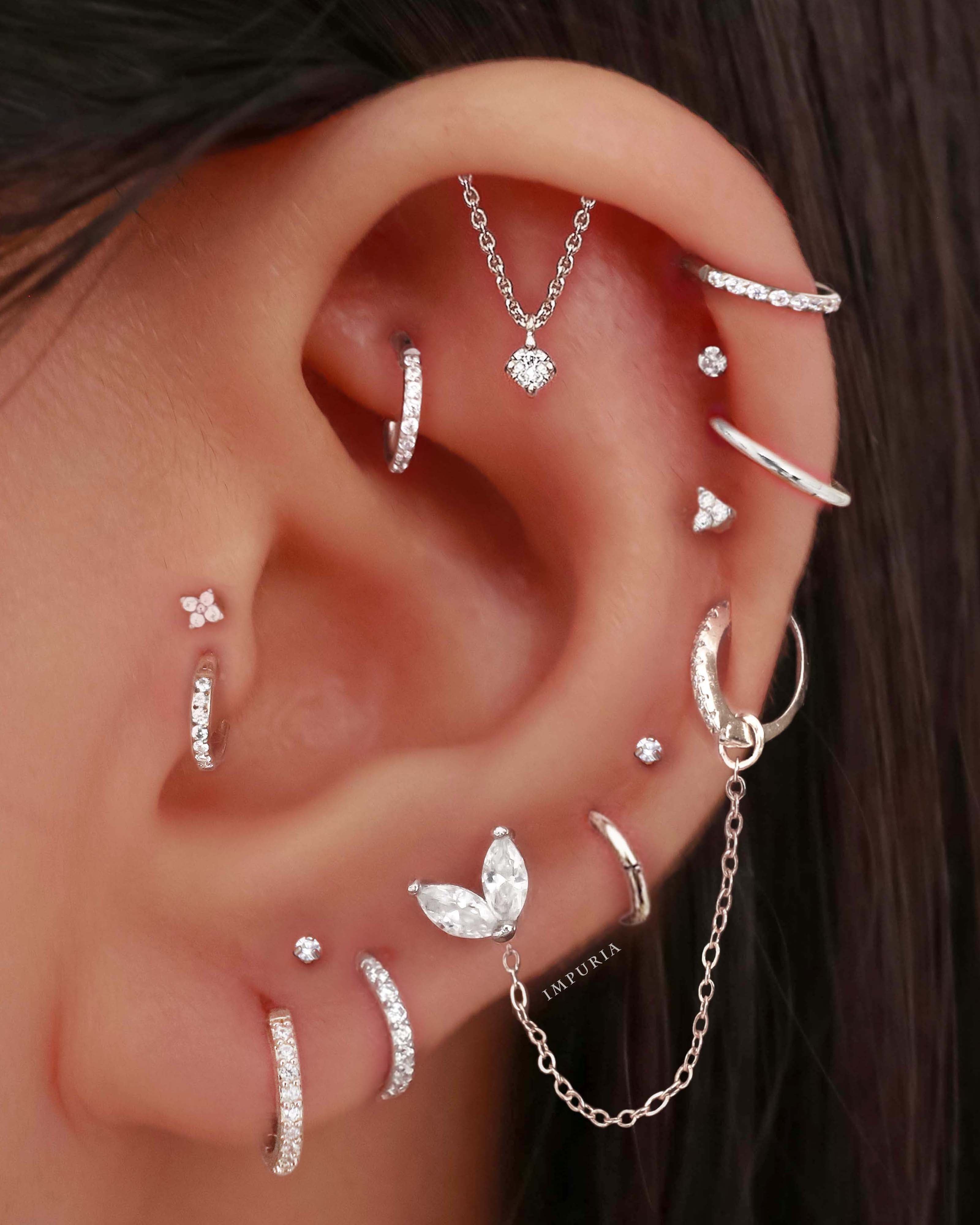 Absolute Hidden Helix Crystal Chain Drop Ear Piercing Earring Stud