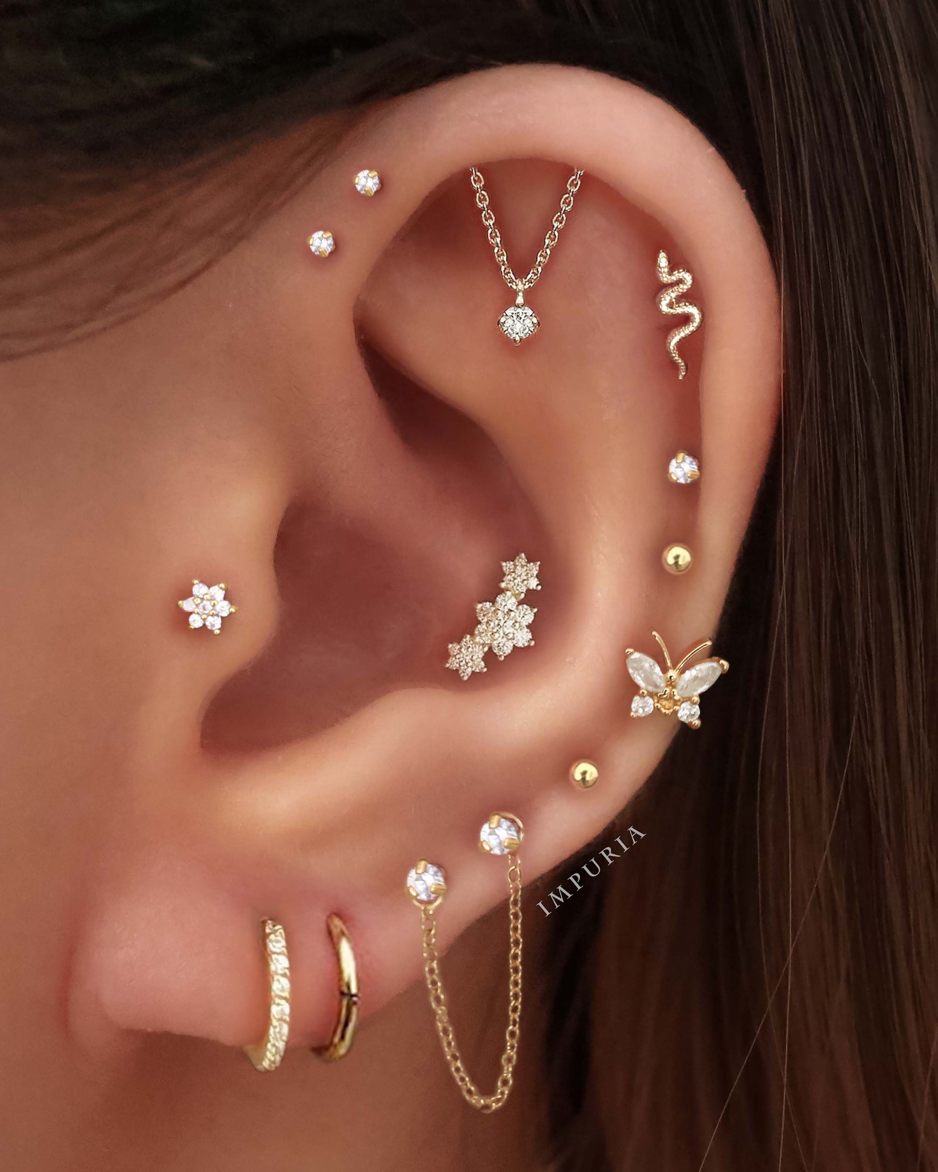 Gardenia Triple Flower Ear Piercing Stud