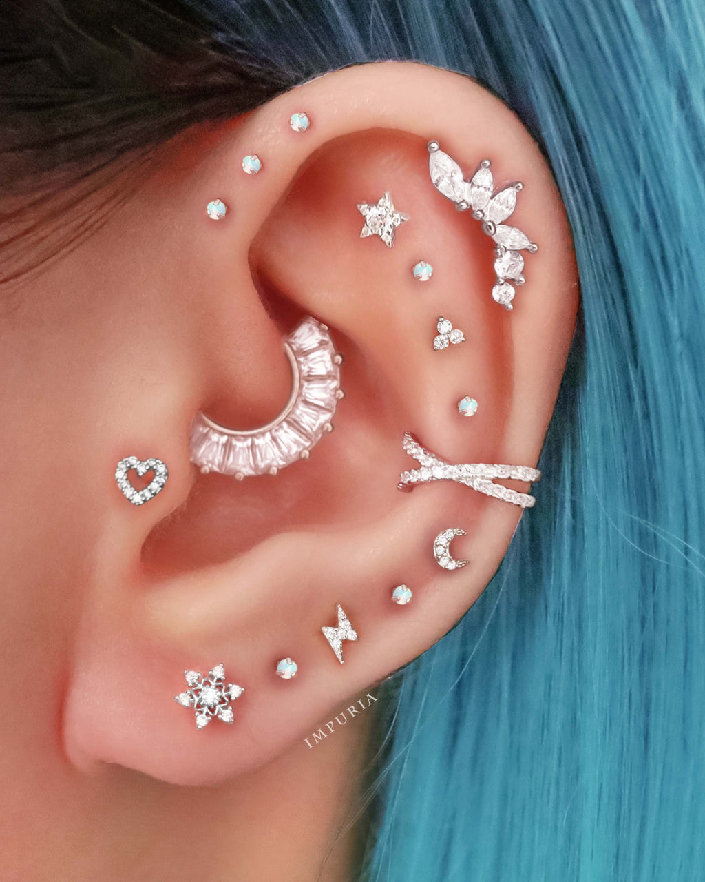 Zircon Baguette Crystal Daith Ear Piercing Ring Hoop Clicker