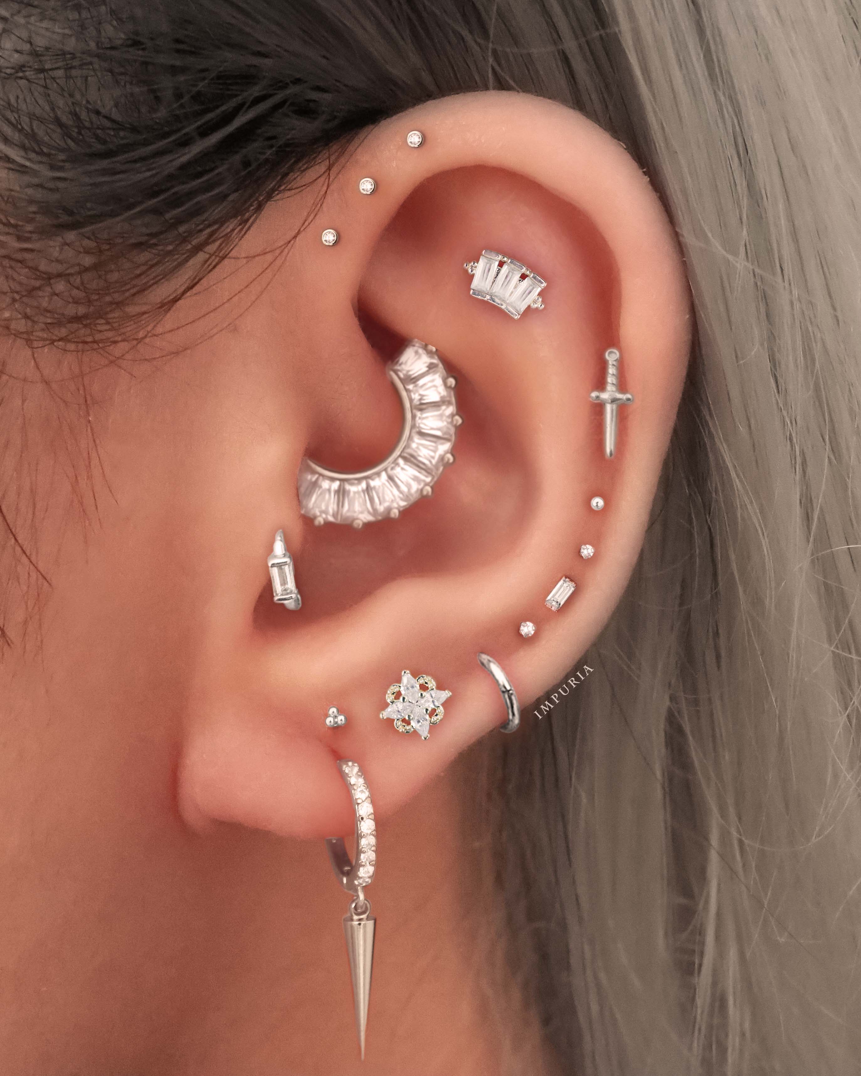 Zircon Baguette Crystal Daith Ear Piercing Ring Hoop Clicker
