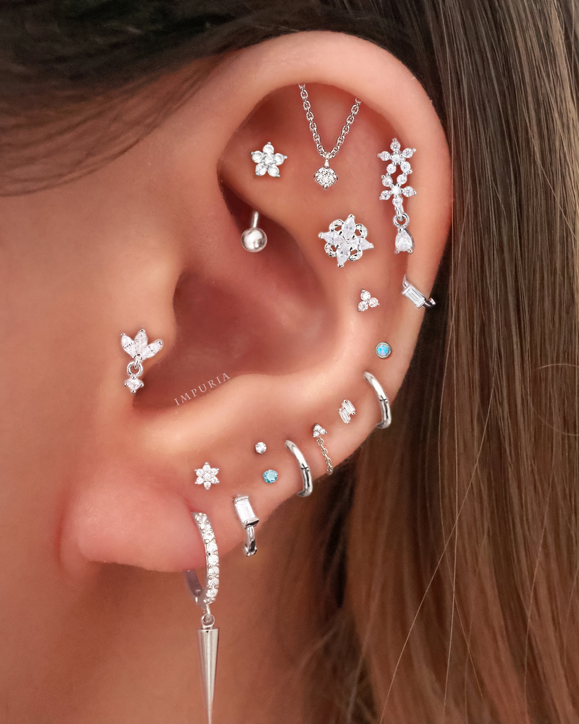 Jasmine Crystal Flower Rook Piercing Jewelry Curved Barbell