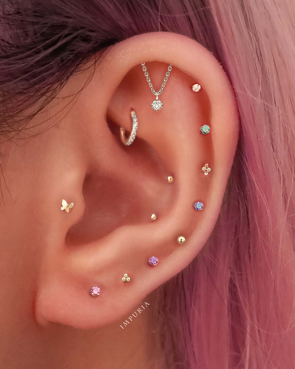 Absolute Hidden Helix Crystal Chain Drop Ear Piercing Earring Stud