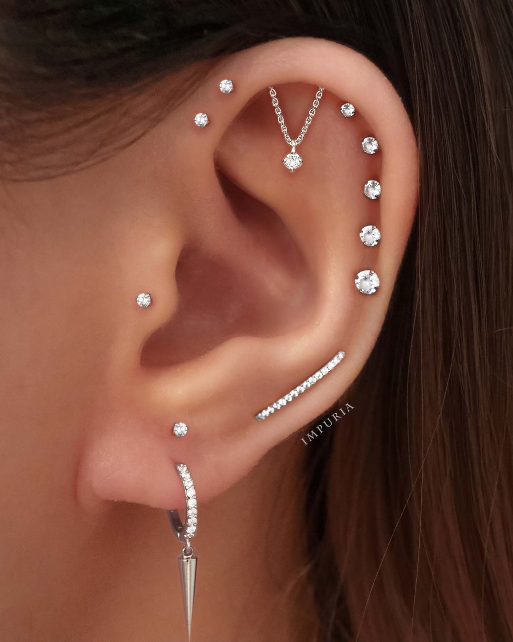 Absolute Hidden Helix Crystal Chain Drop Ear Piercing Earring Stud