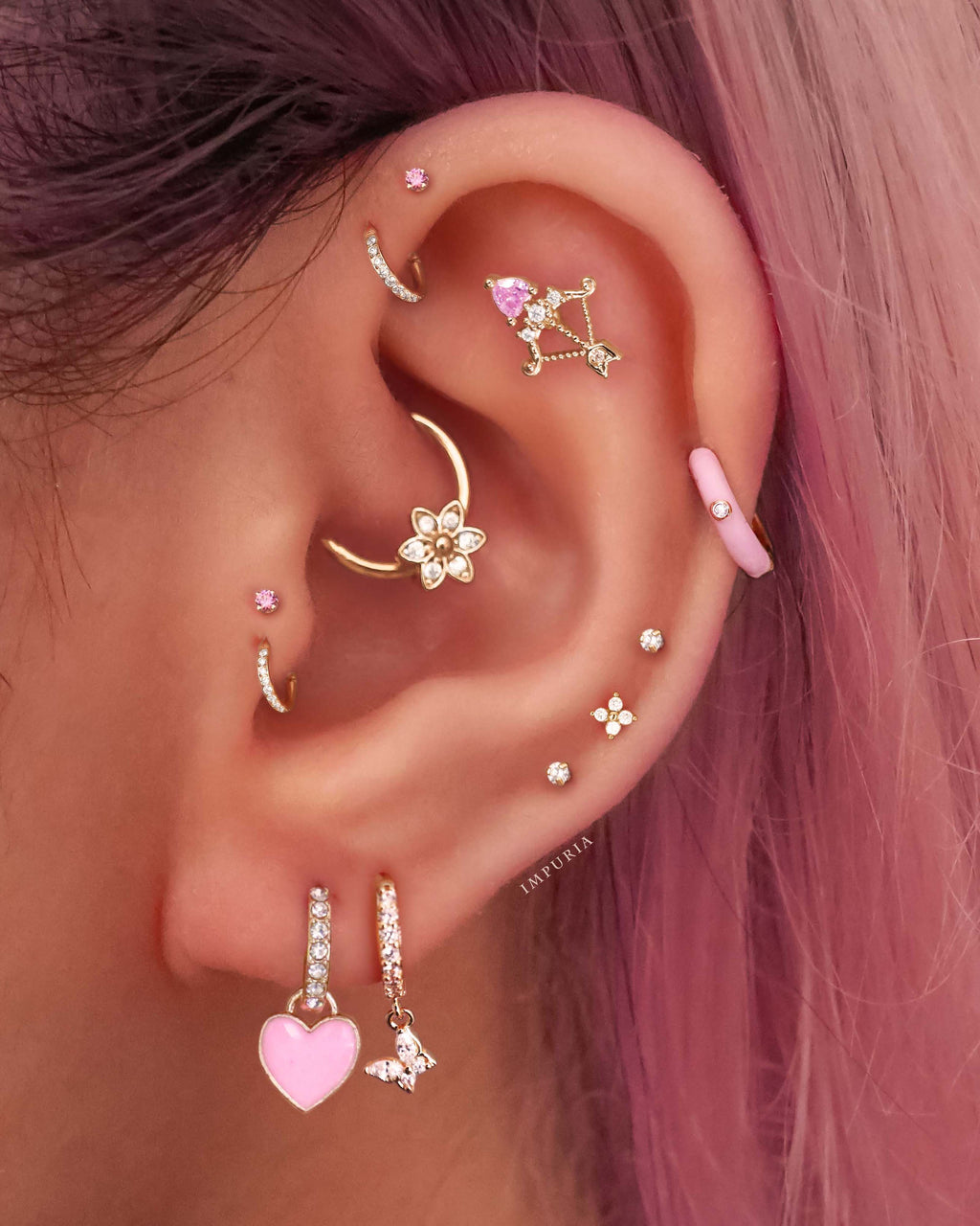 Flora Crystal Flower Daith Ear Piercing Ring Hoop Clicker