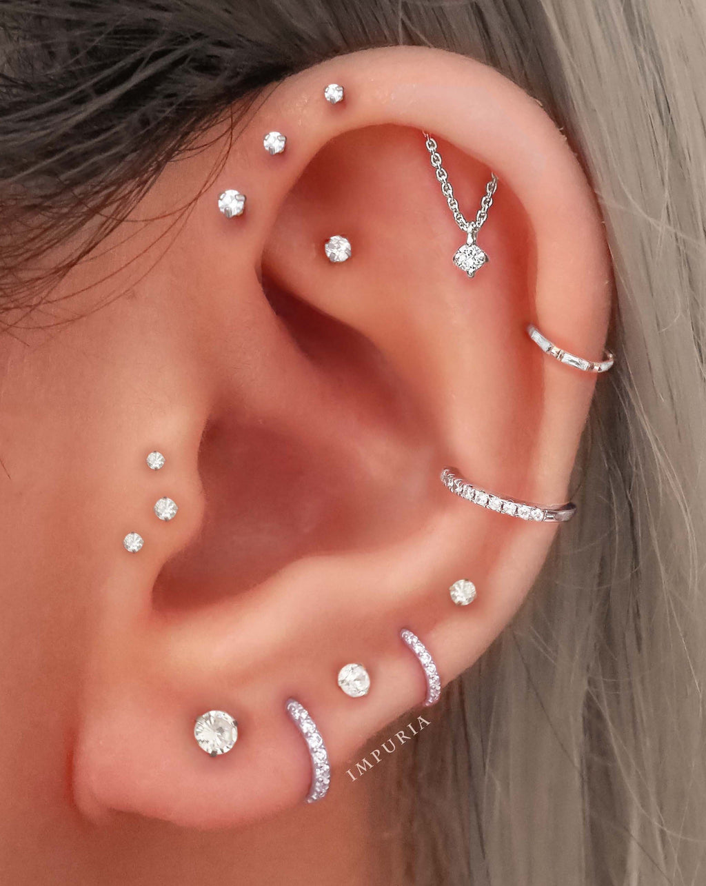 Absolute Hidden Helix Crystal Chain Drop Ear Piercing Earring Stud