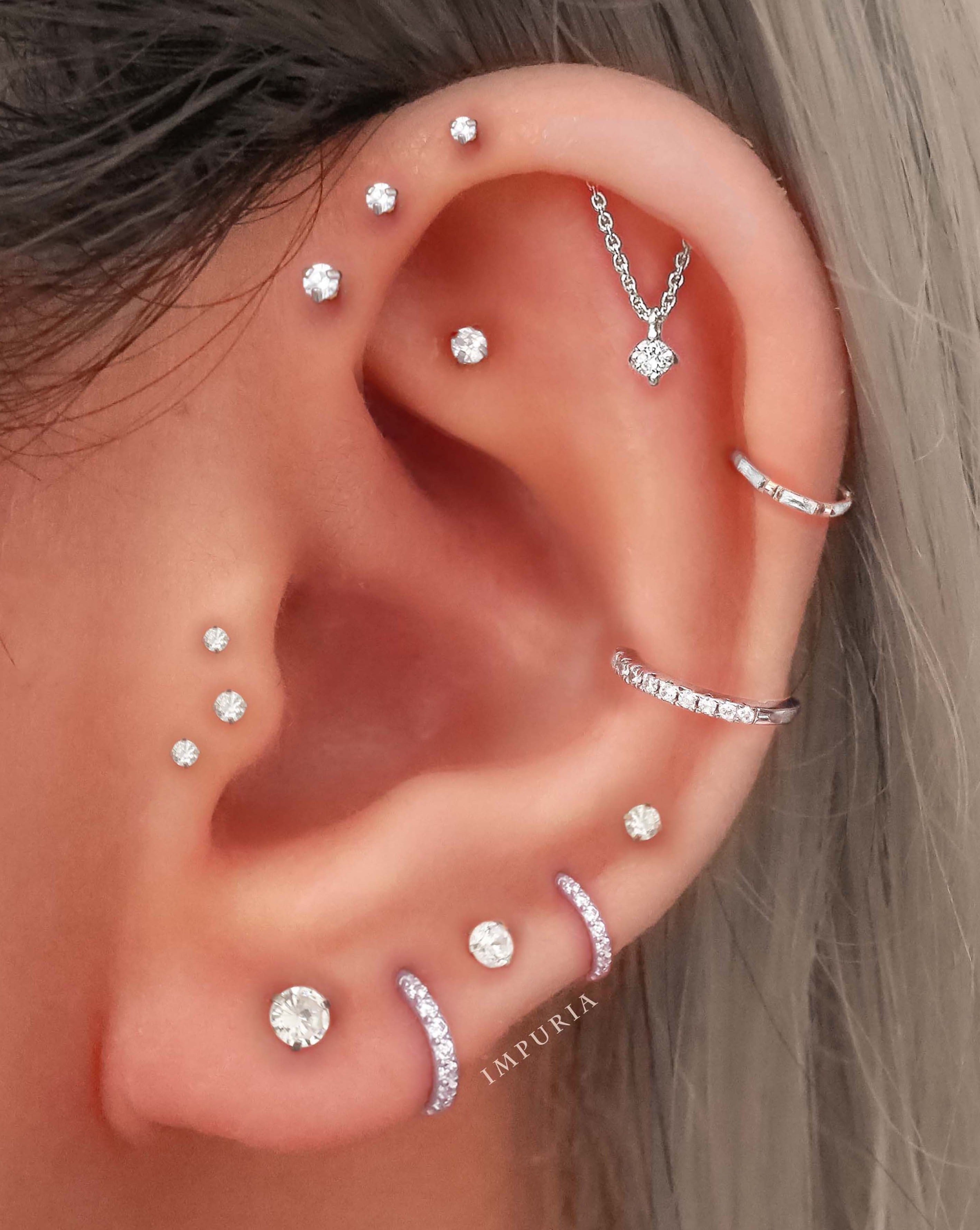Absolute Hidden Helix Crystal Chain Drop Ear Piercing Earring Stud