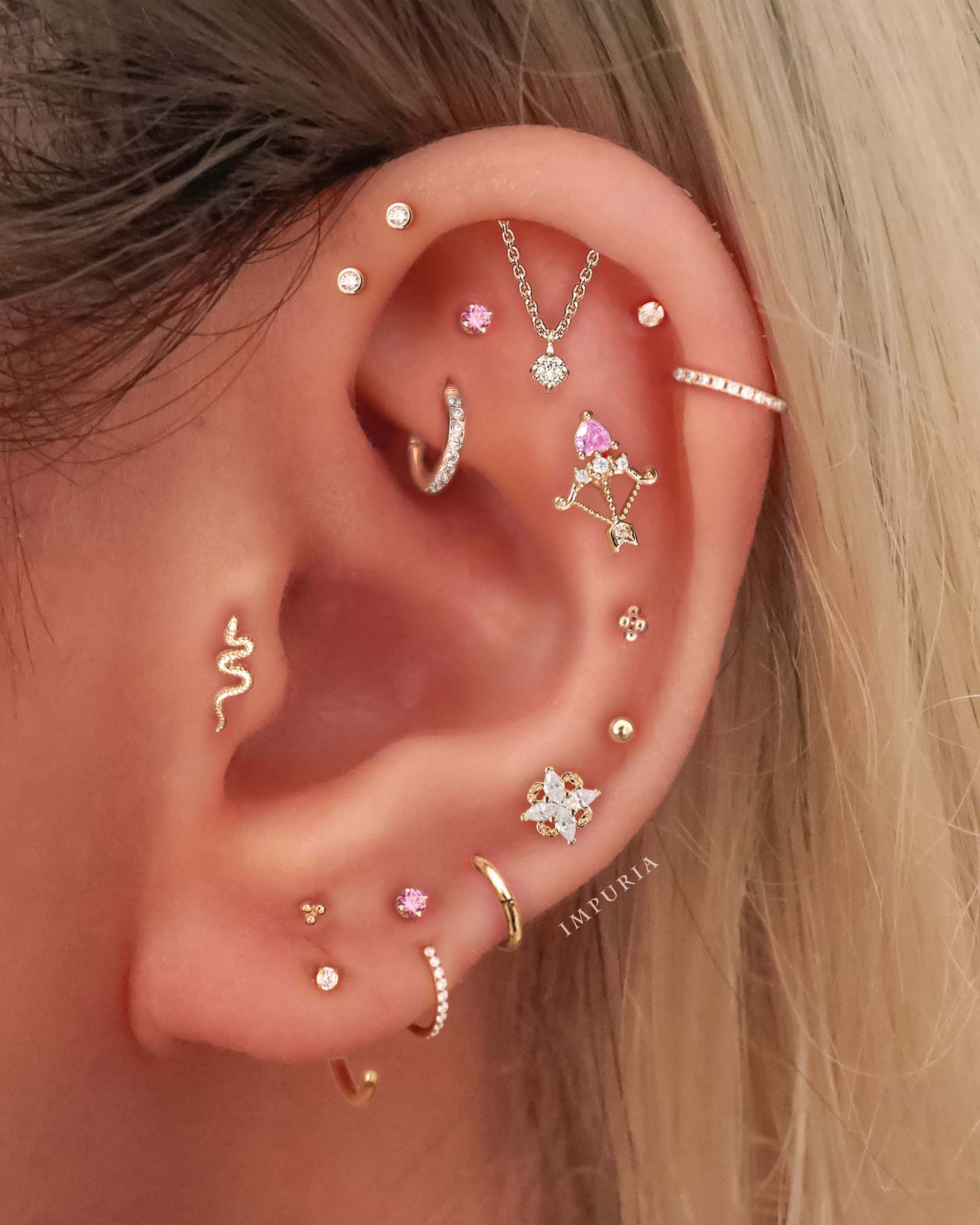 Absolute Hidden Helix Crystal Chain Drop Ear Piercing Earring Stud