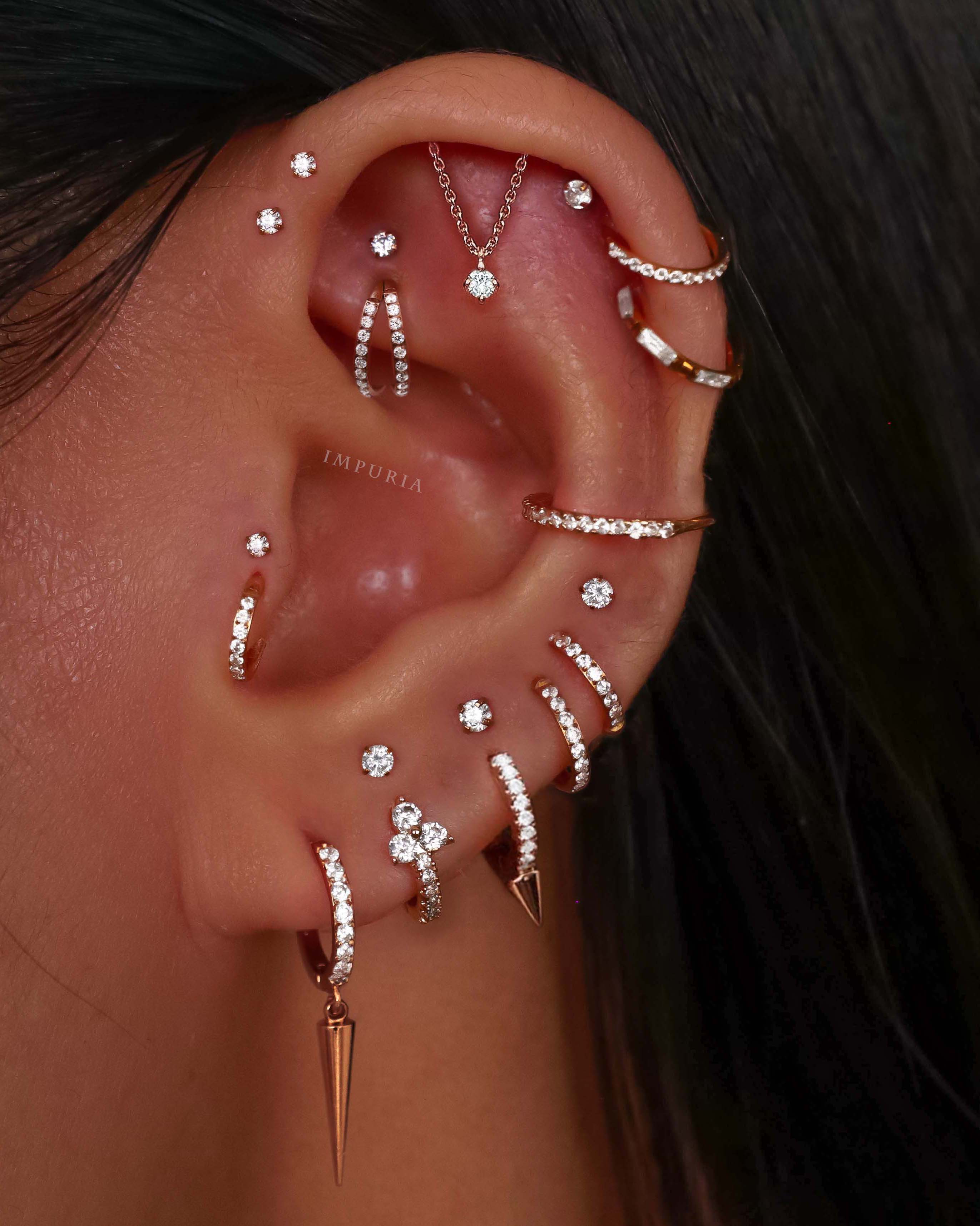 Absolute Hidden Helix Crystal Chain Drop Ear Piercing Earring Stud