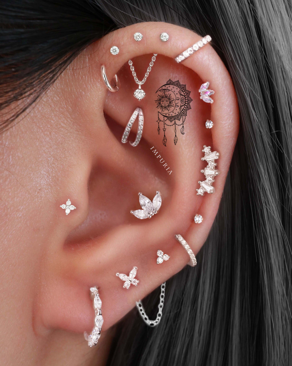 Absolute Hidden Helix Crystal Chain Drop Ear Piercing Earring Stud