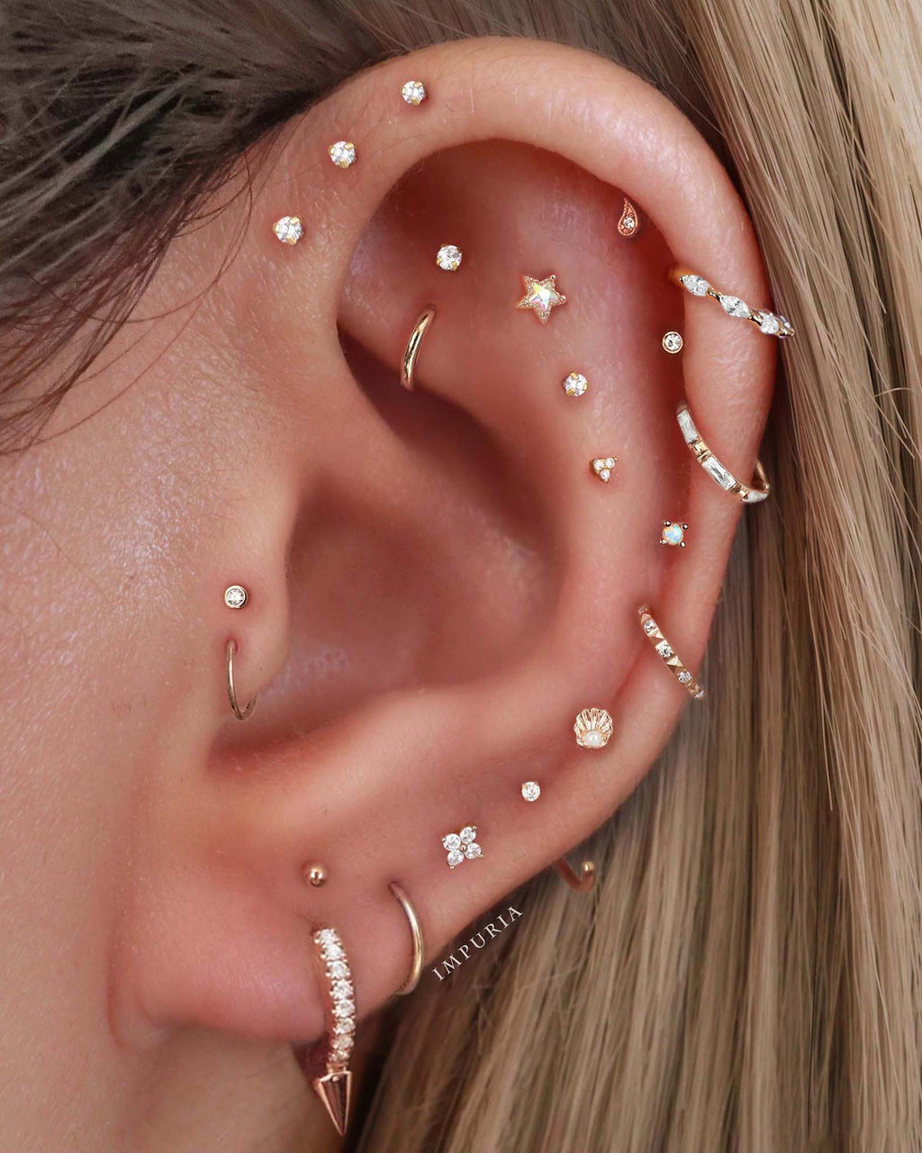 Bonbon Crystal Bezel Threaded 14K Gold Earring Stud