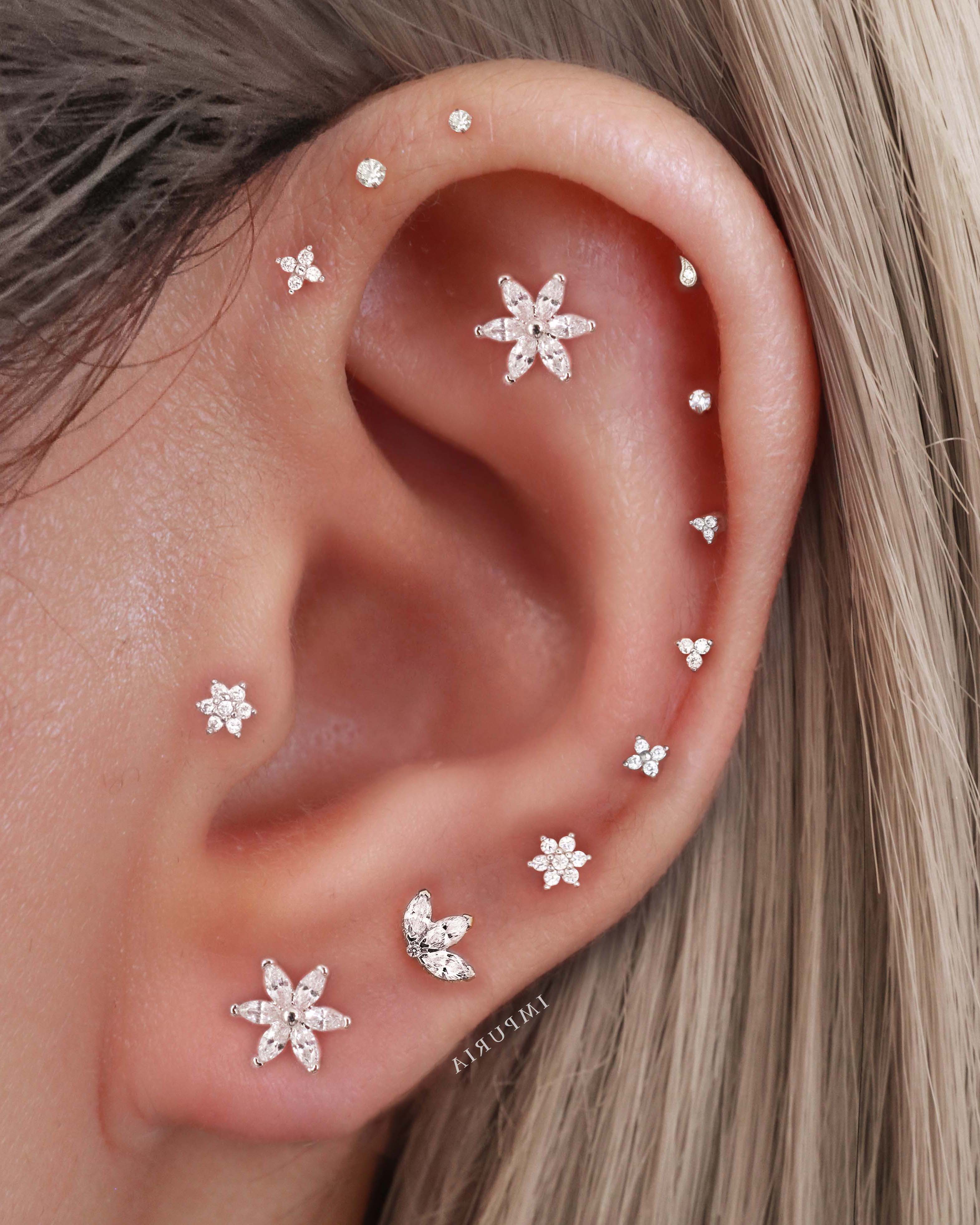 Miki Crystal Flower Ear Piercing Earring Stud Set
