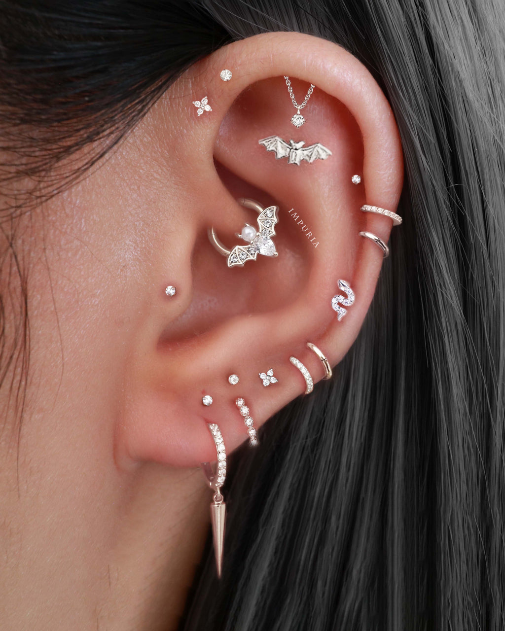 Clover Crystal Lotus Ear Piercing Earring Stud