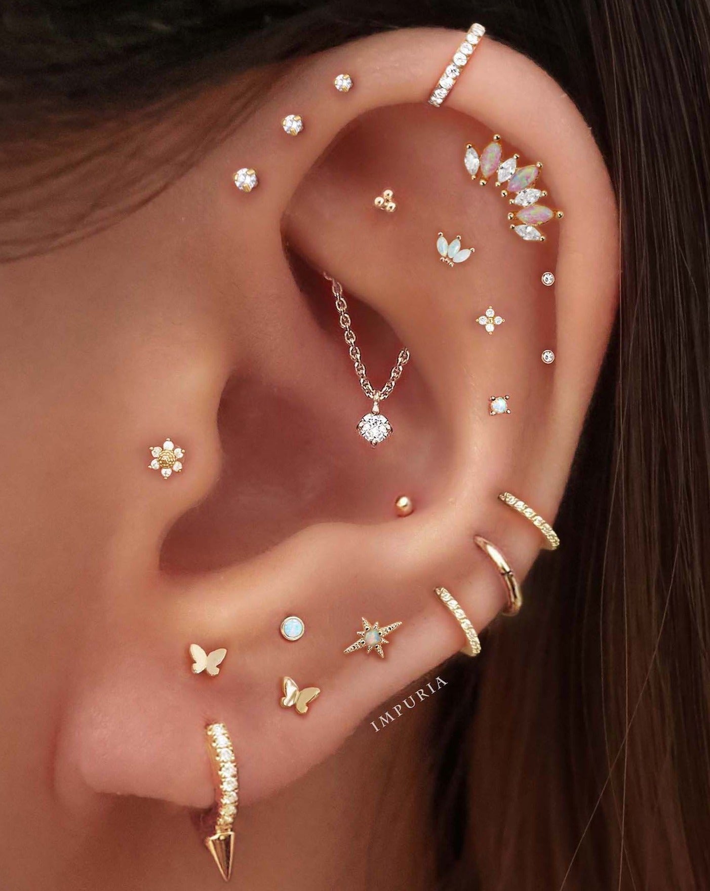 Vivid Colorful Opal Bezel Ear Piercing Earring Stud Set