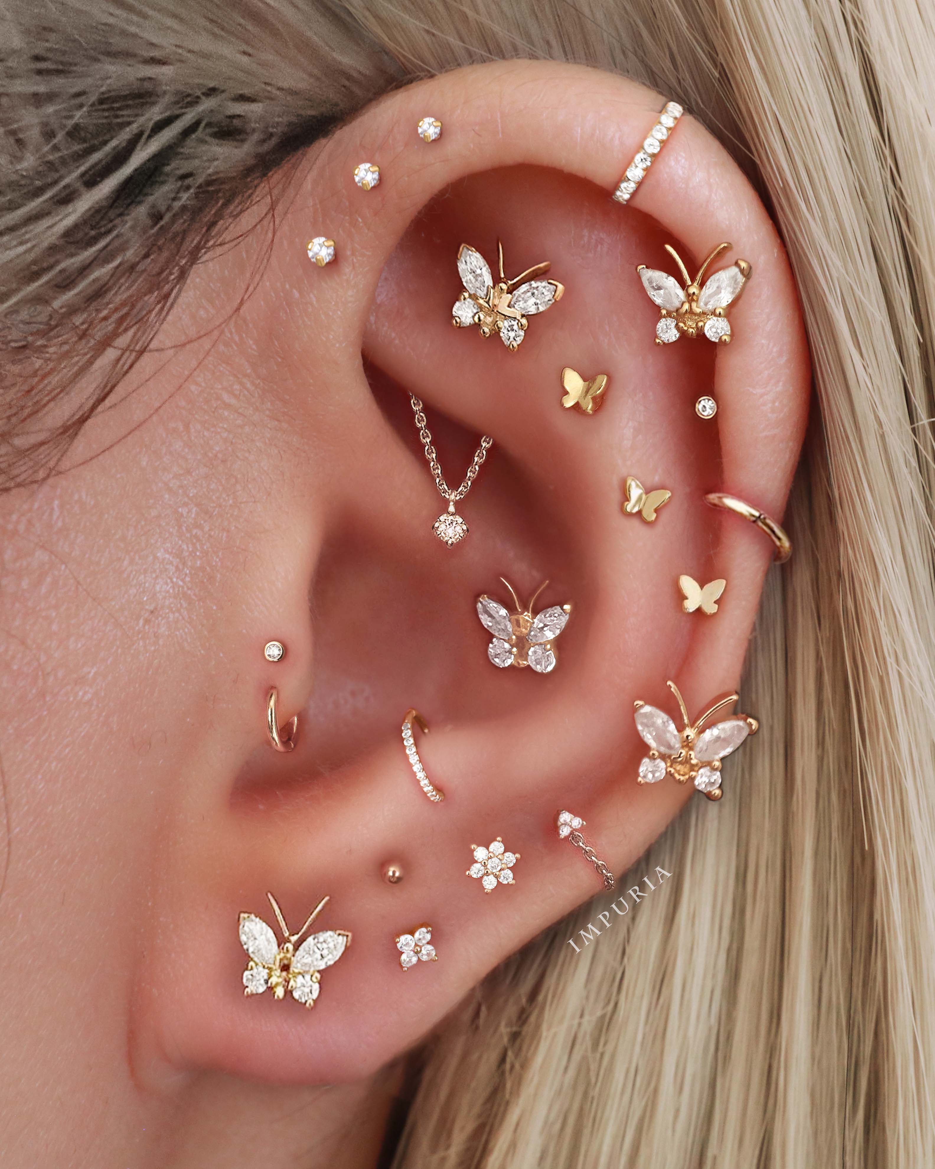 Clover Crystal Lotus Ear Piercing Earring Stud