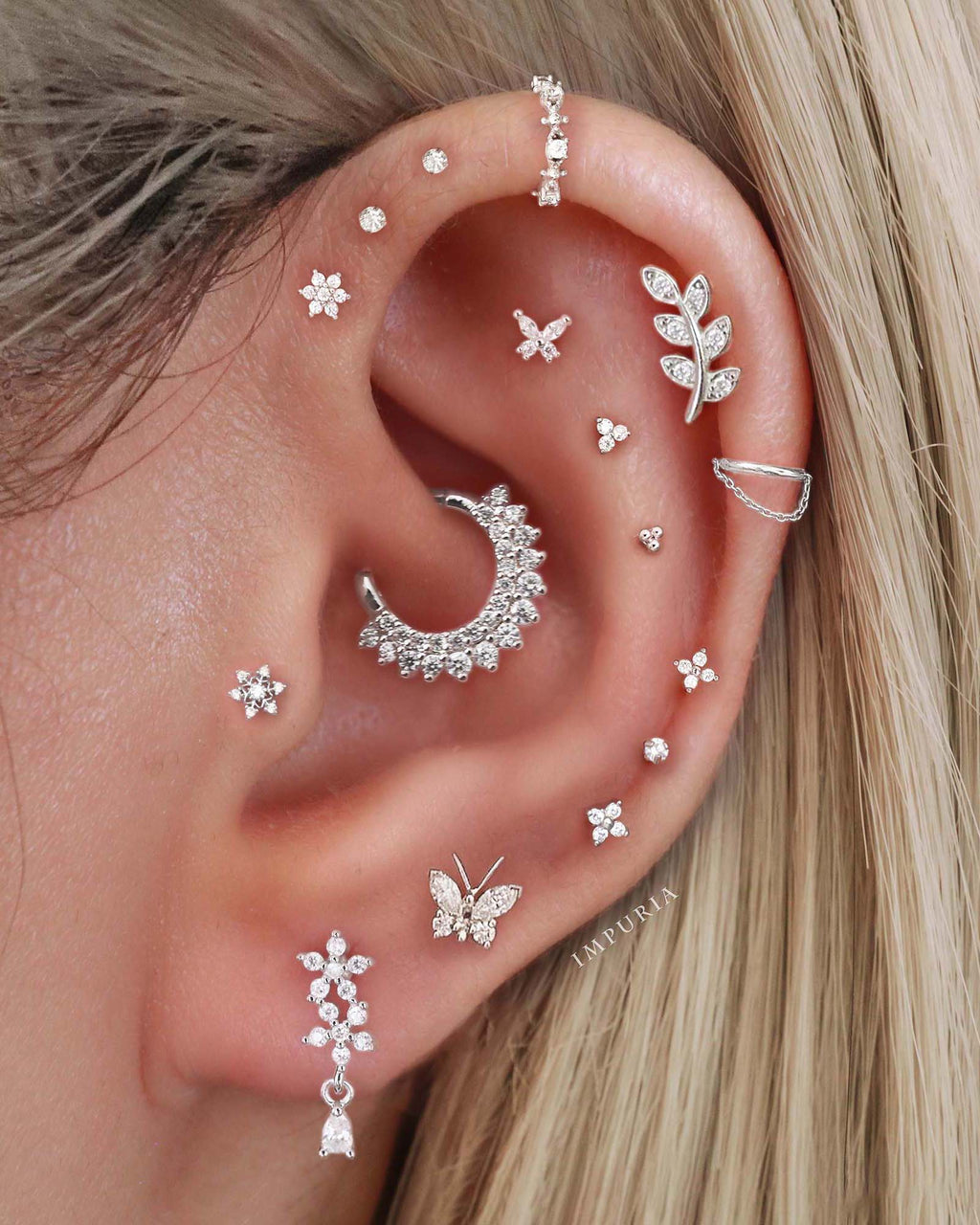 Silvia Double Crystal Daith Ear Piercing Ring Hoop Clicker