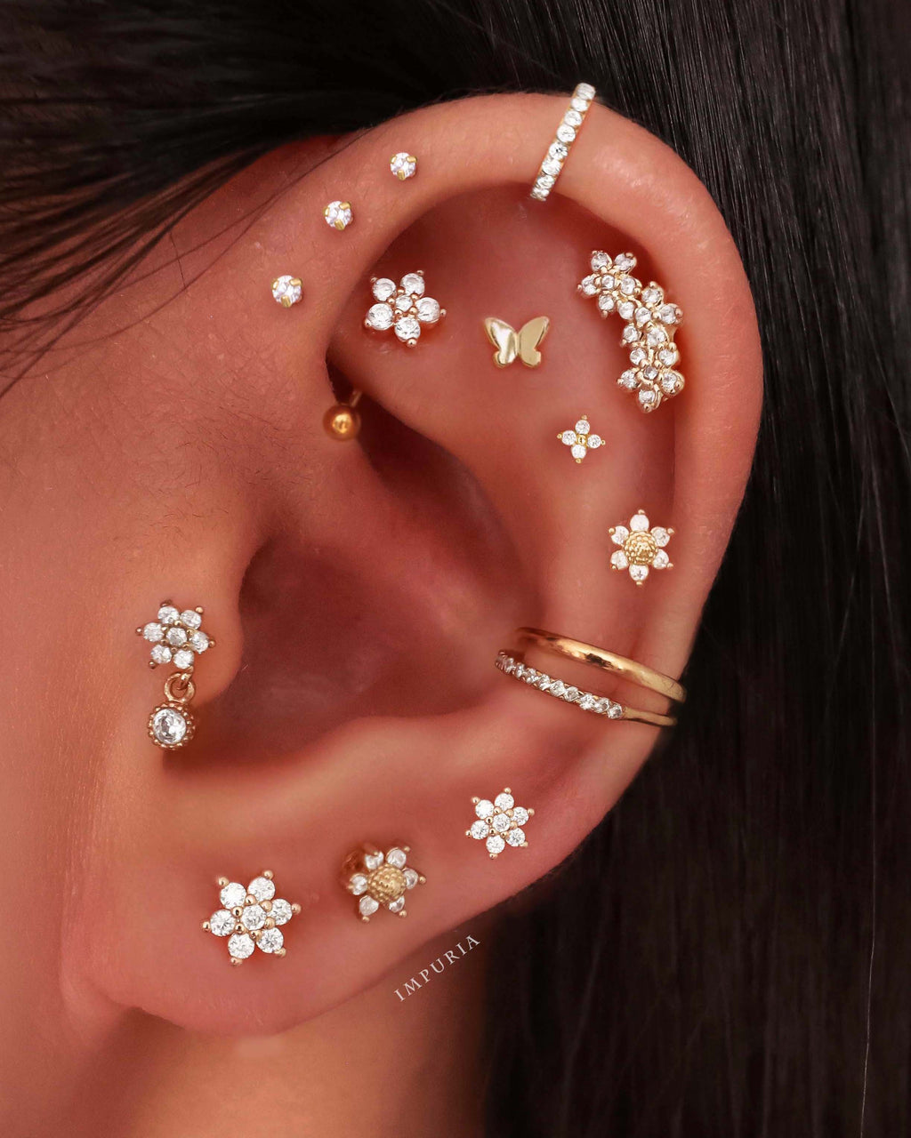 Miki Crystal Flower Ear Piercing Earring Stud Set