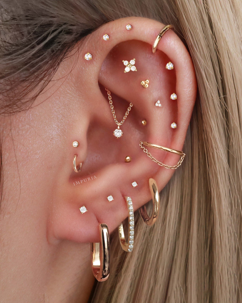 Absolute Hidden Helix Crystal Chain Drop Ear Piercing Earring Stud