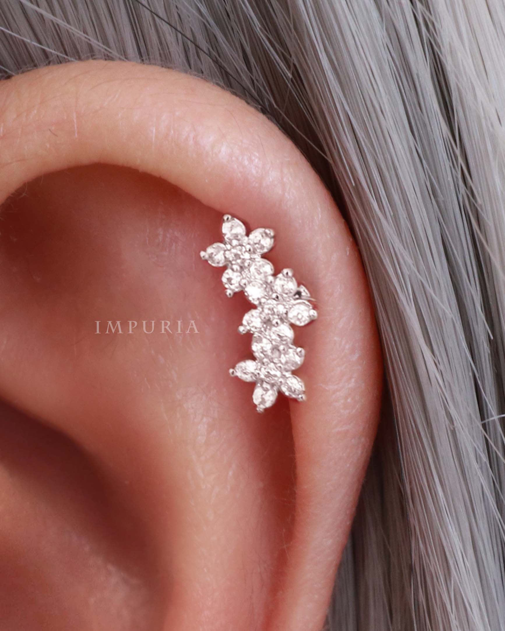 Gardenia Triple Flower Ear Piercing Stud