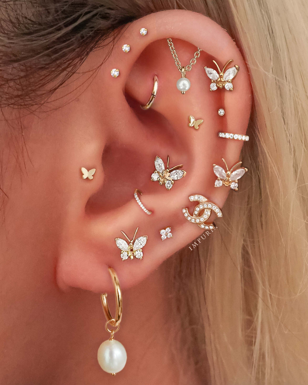 Clover Crystal Lotus Ear Piercing Earring Stud