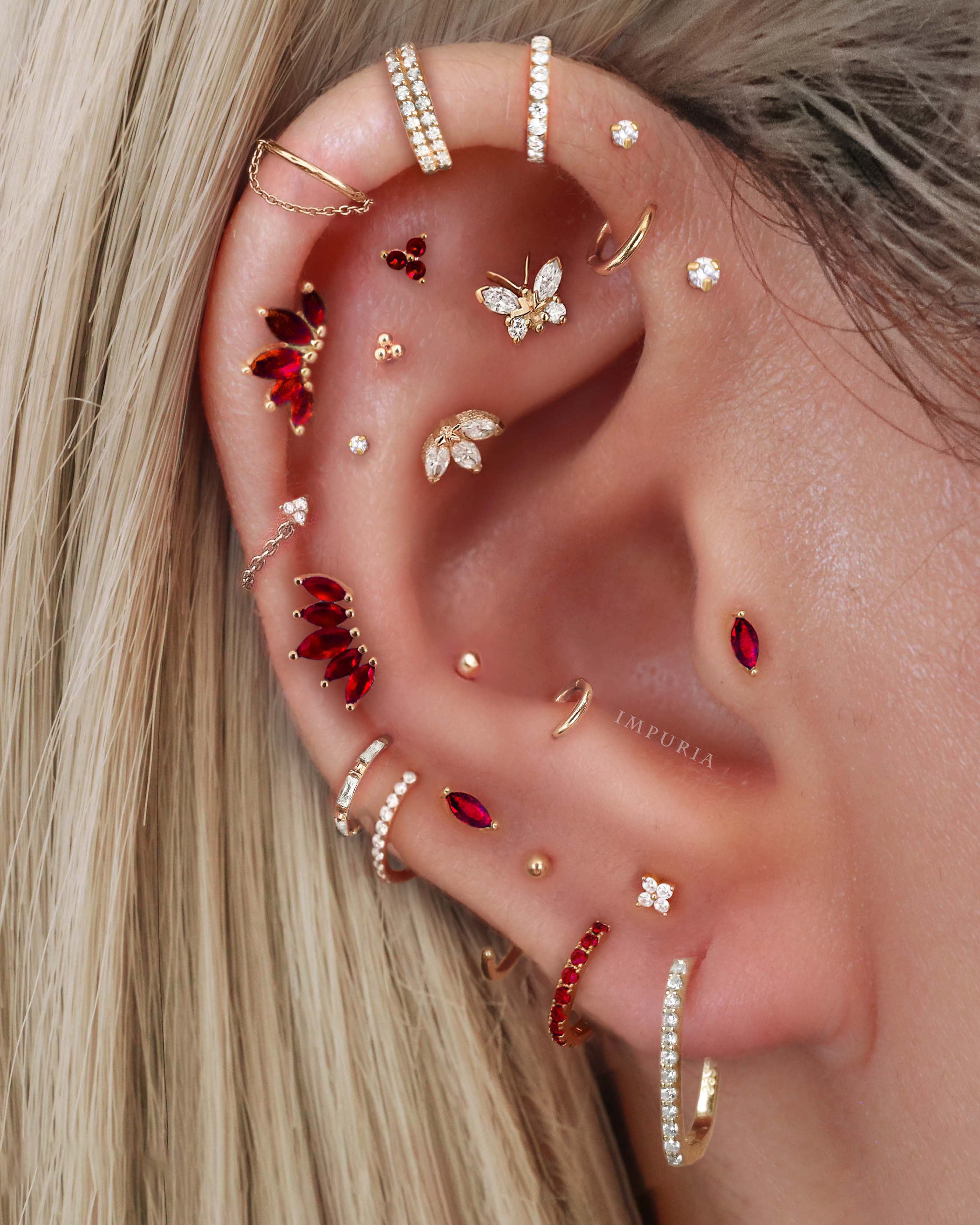 Clover Crystal Lotus Ear Piercing Earring Stud