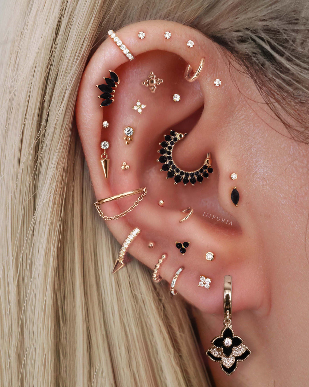 Clover Crystal Lotus Ear Piercing Earring Stud