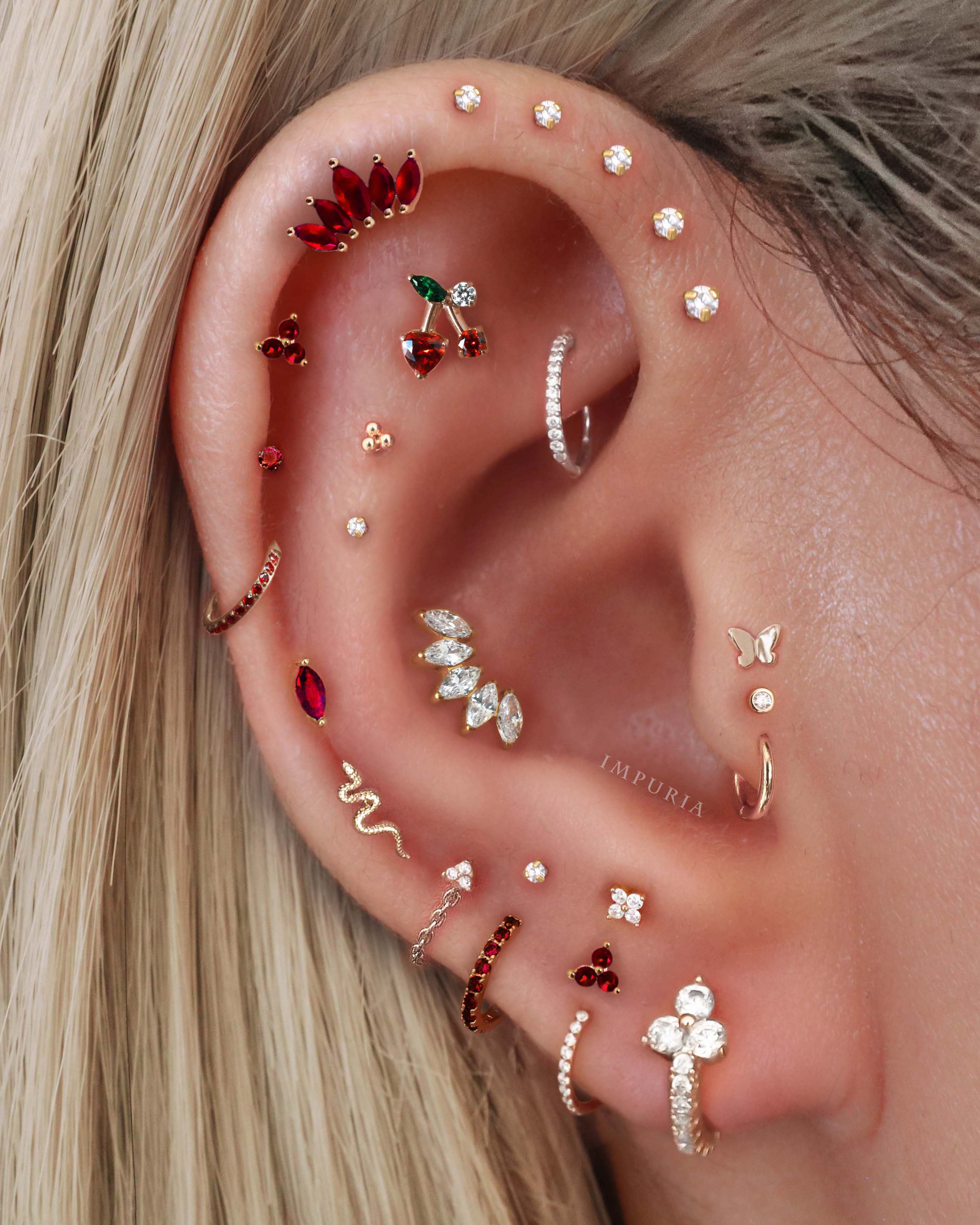 Clover Crystal Lotus Ear Piercing Earring Stud