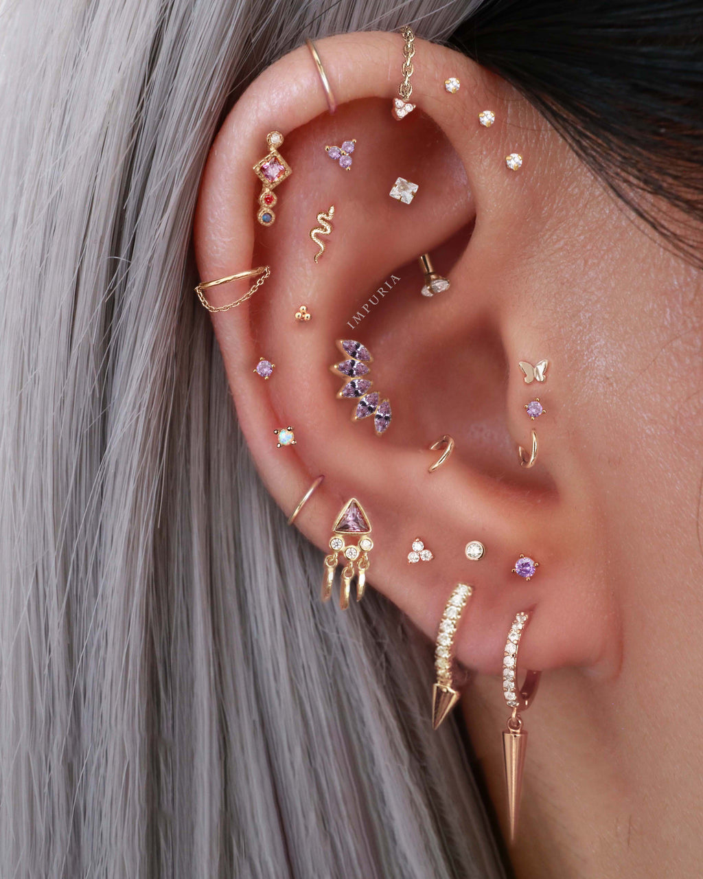 Aura Opal Sparkle Threaded Prong Ear Piercing Earring Stud Set