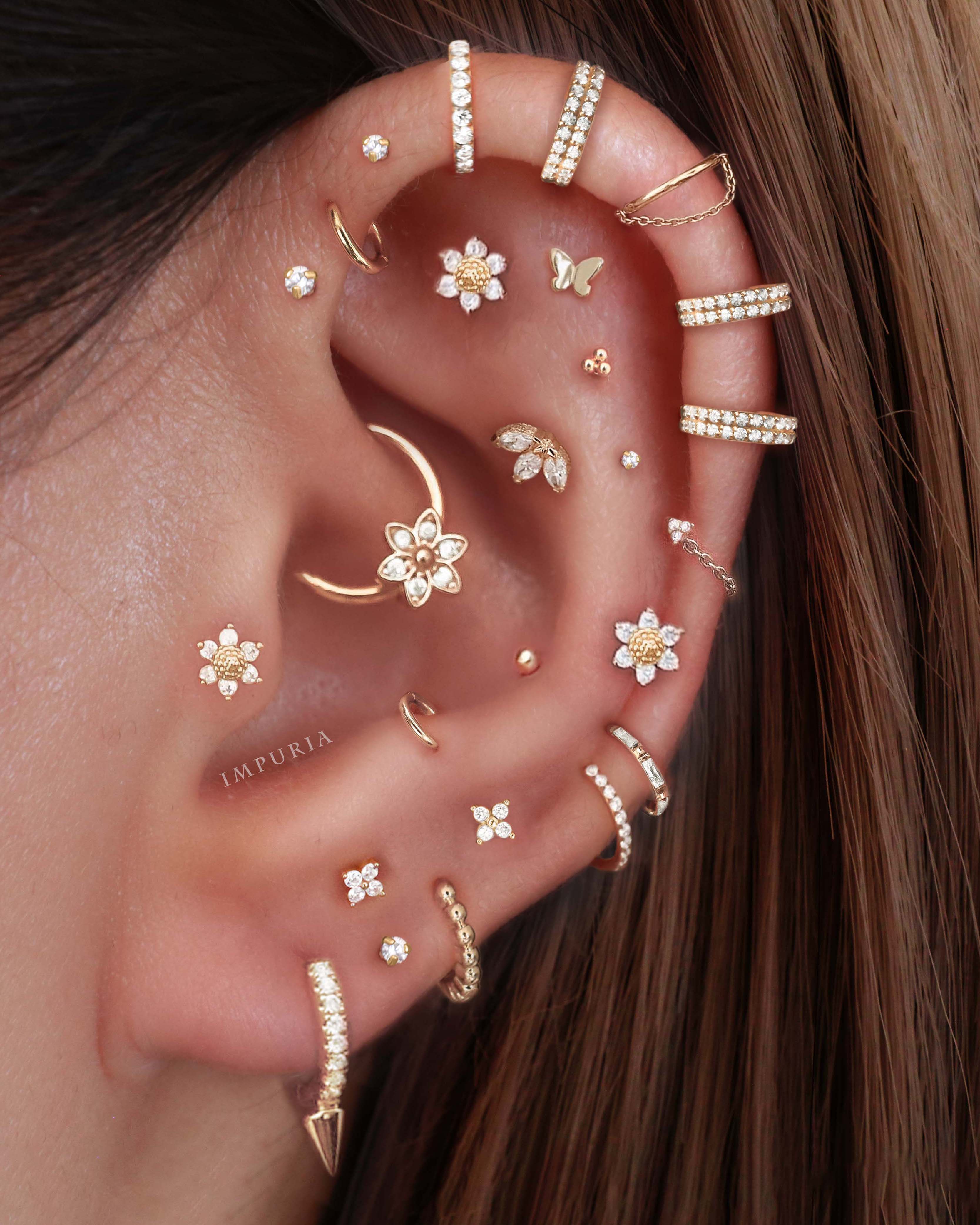 Flora Crystal Flower Daith Ear Piercing Ring Hoop Clicker