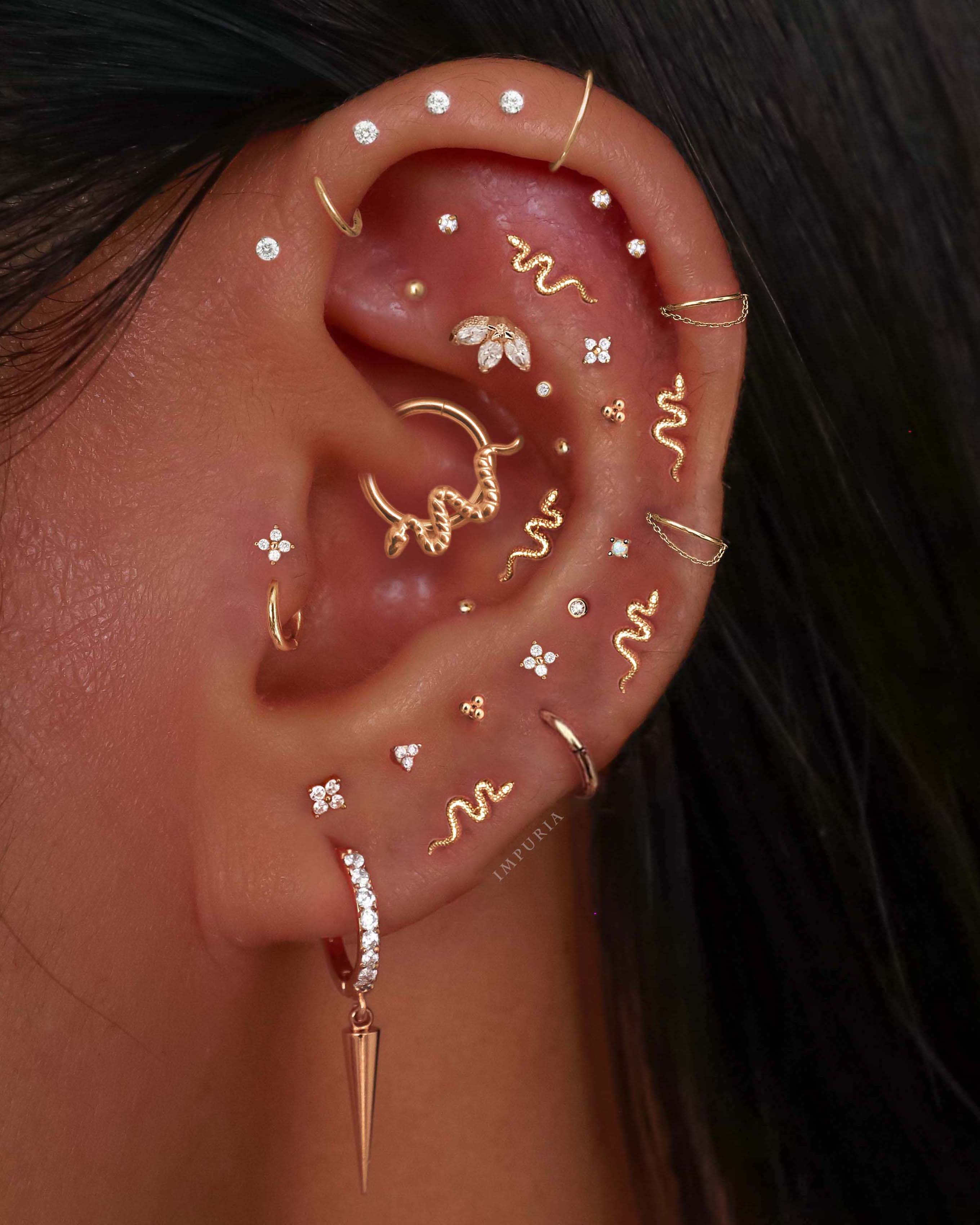 Clover Crystal Lotus Ear Piercing Earring Stud