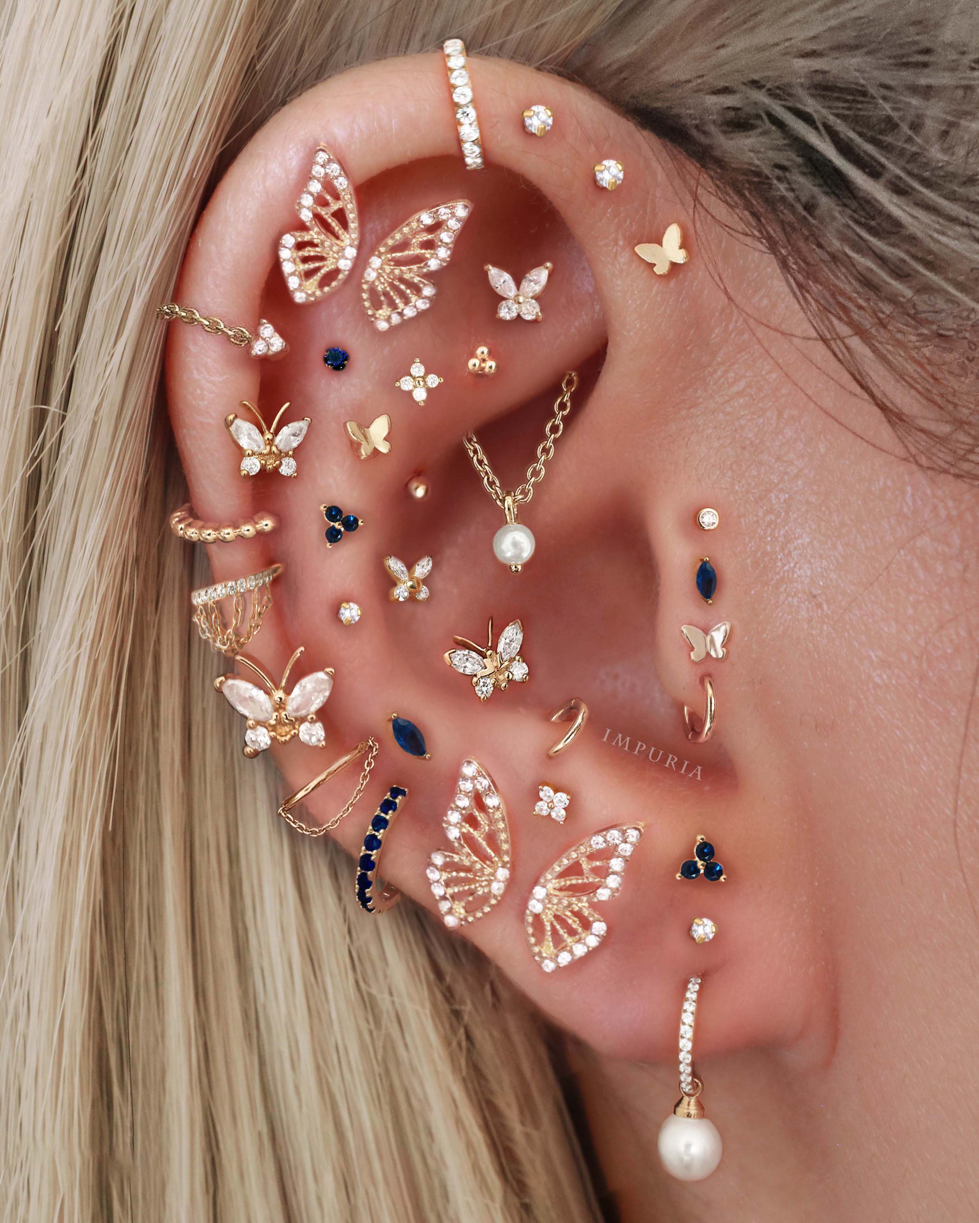 Clover Crystal Lotus Ear Piercing Earring Stud