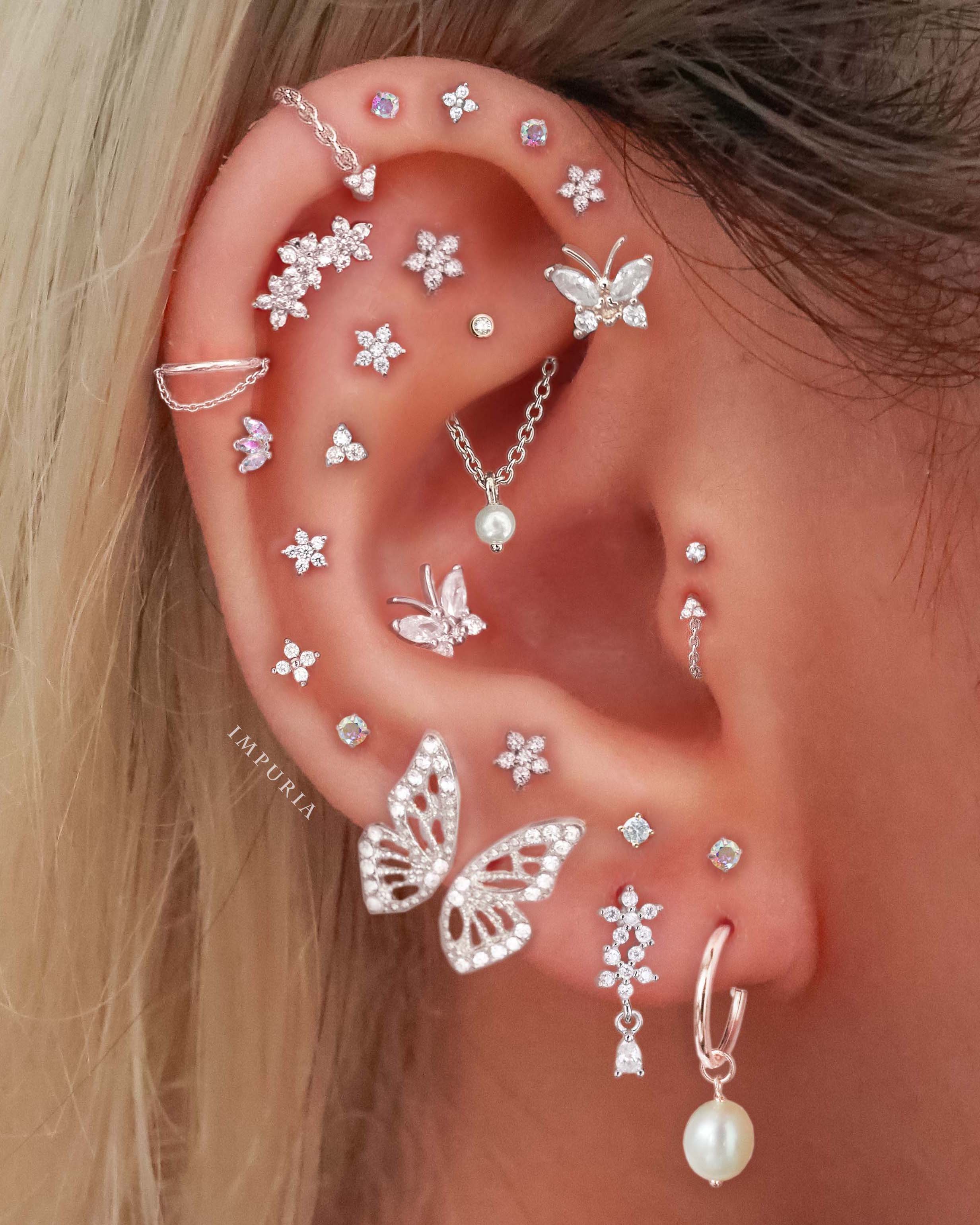 Elixir Aurora Borealis Triple Marquise Crystal Ear Piercing Earring Stud