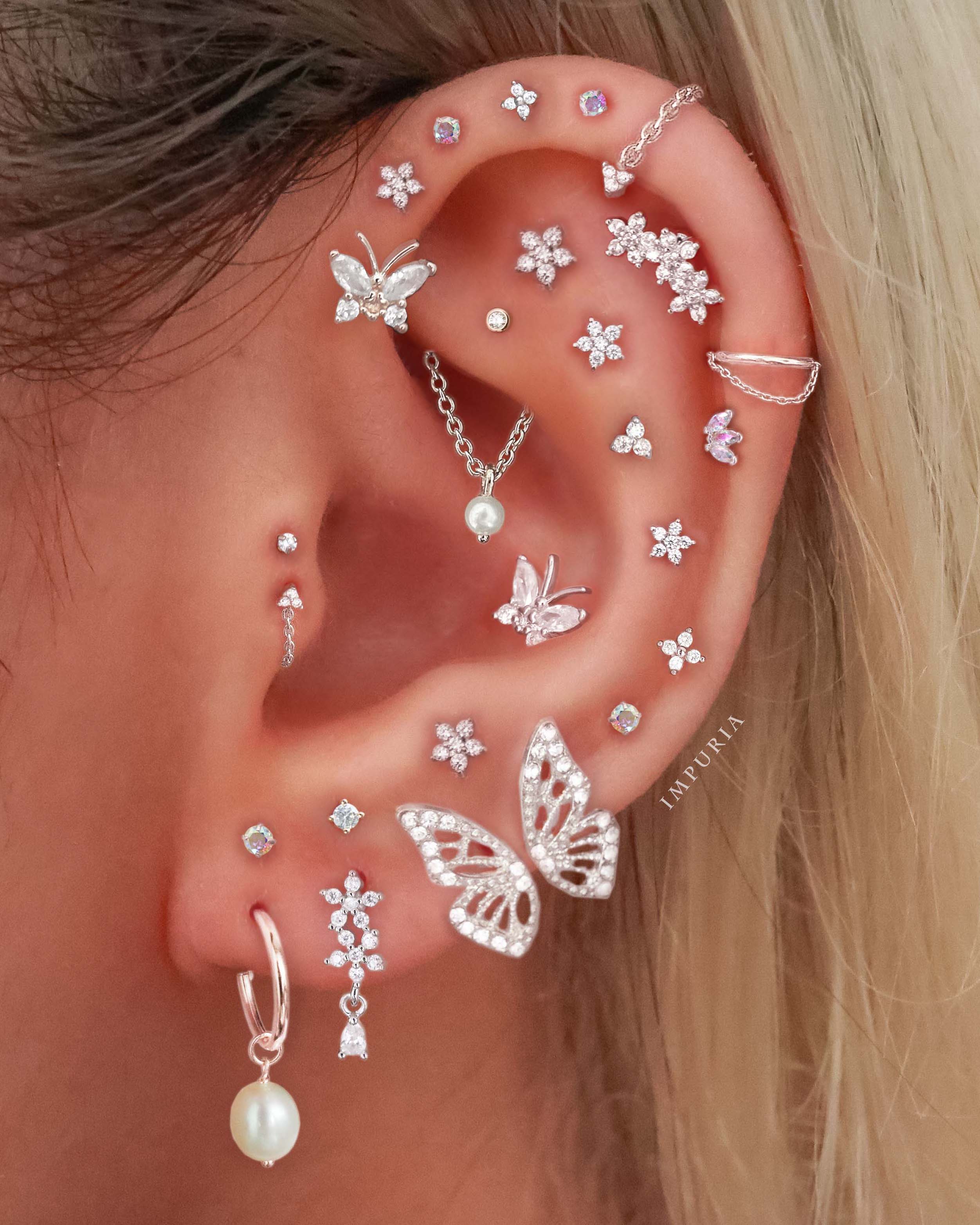 Bouquet Double Flower Crystal Drop Ear Piercing Earring Stud