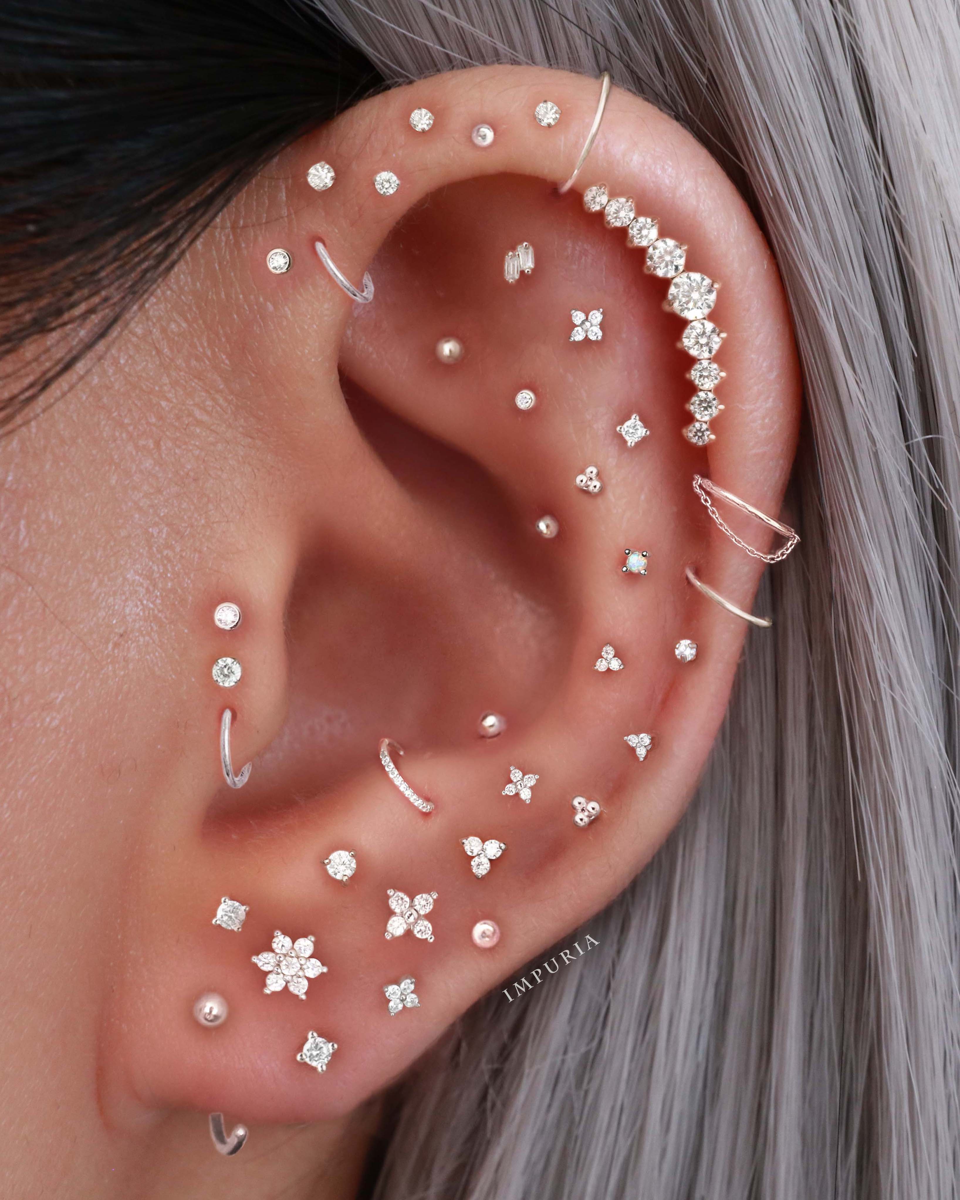 Aura Opal Sparkle Threaded Prong Ear Piercing Earring Stud Set