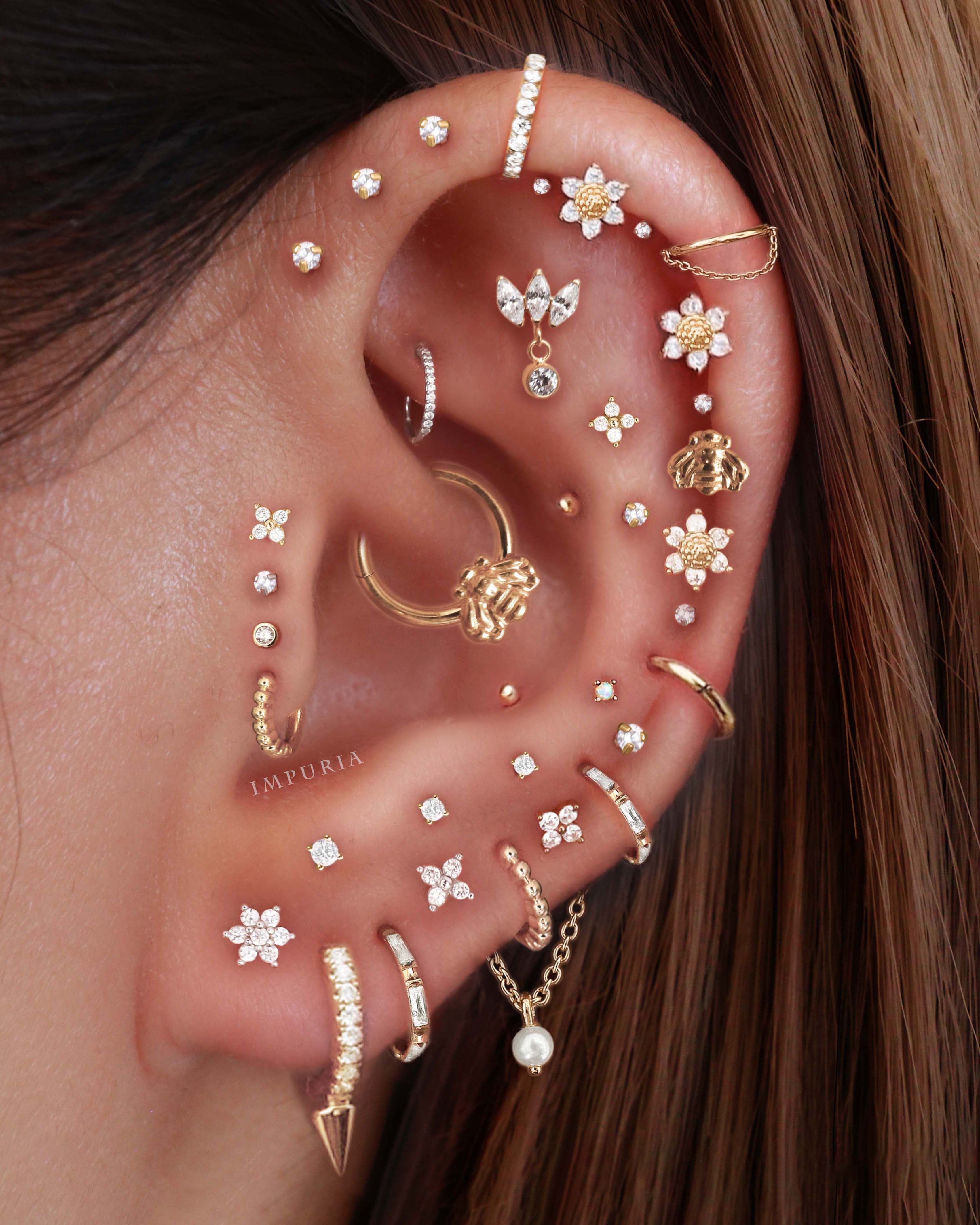 Bonbon Crystal Bezel Threaded 14K Gold Earring Stud