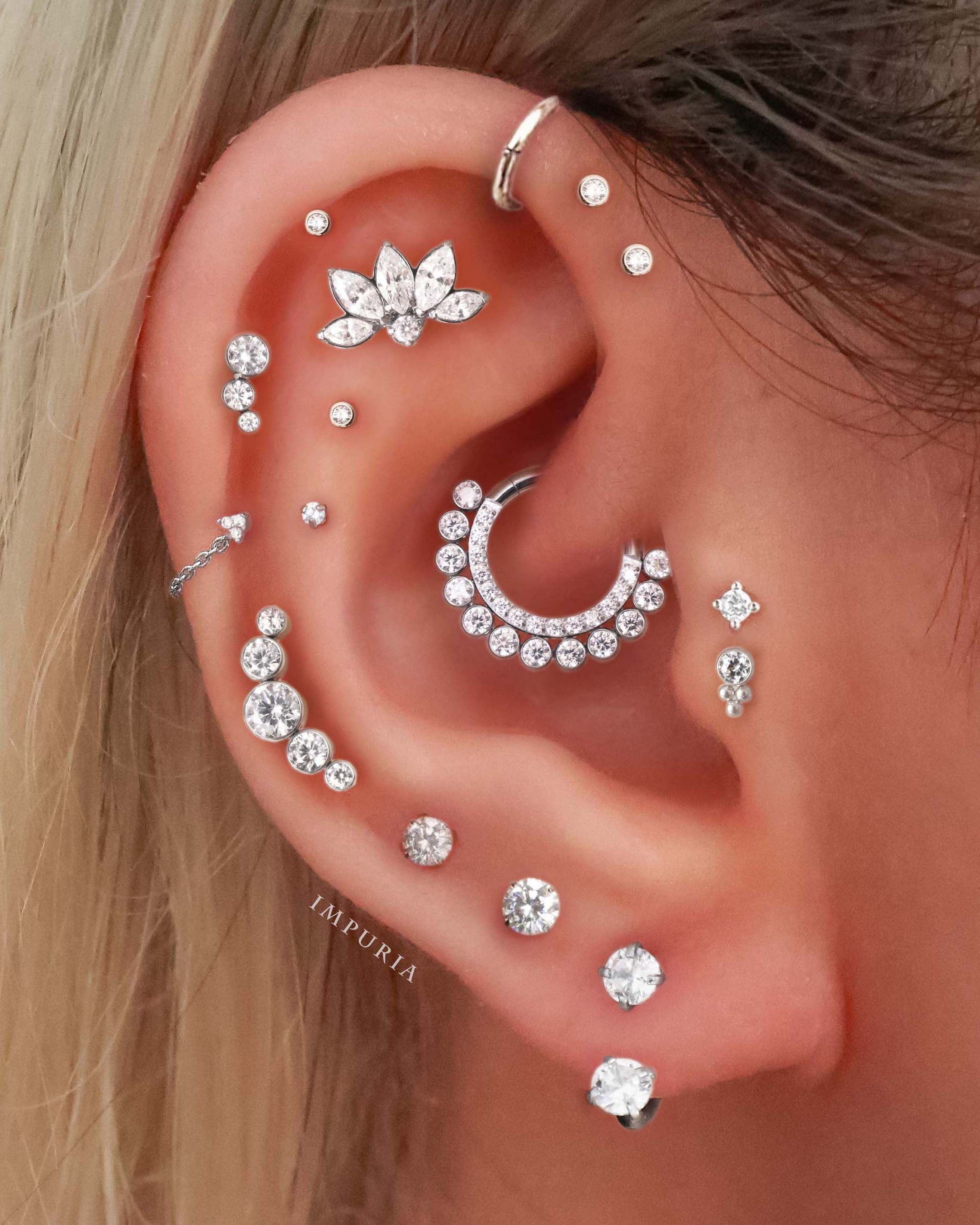 Crescendo Triple Bezel Tapered Ear Piercing Stud