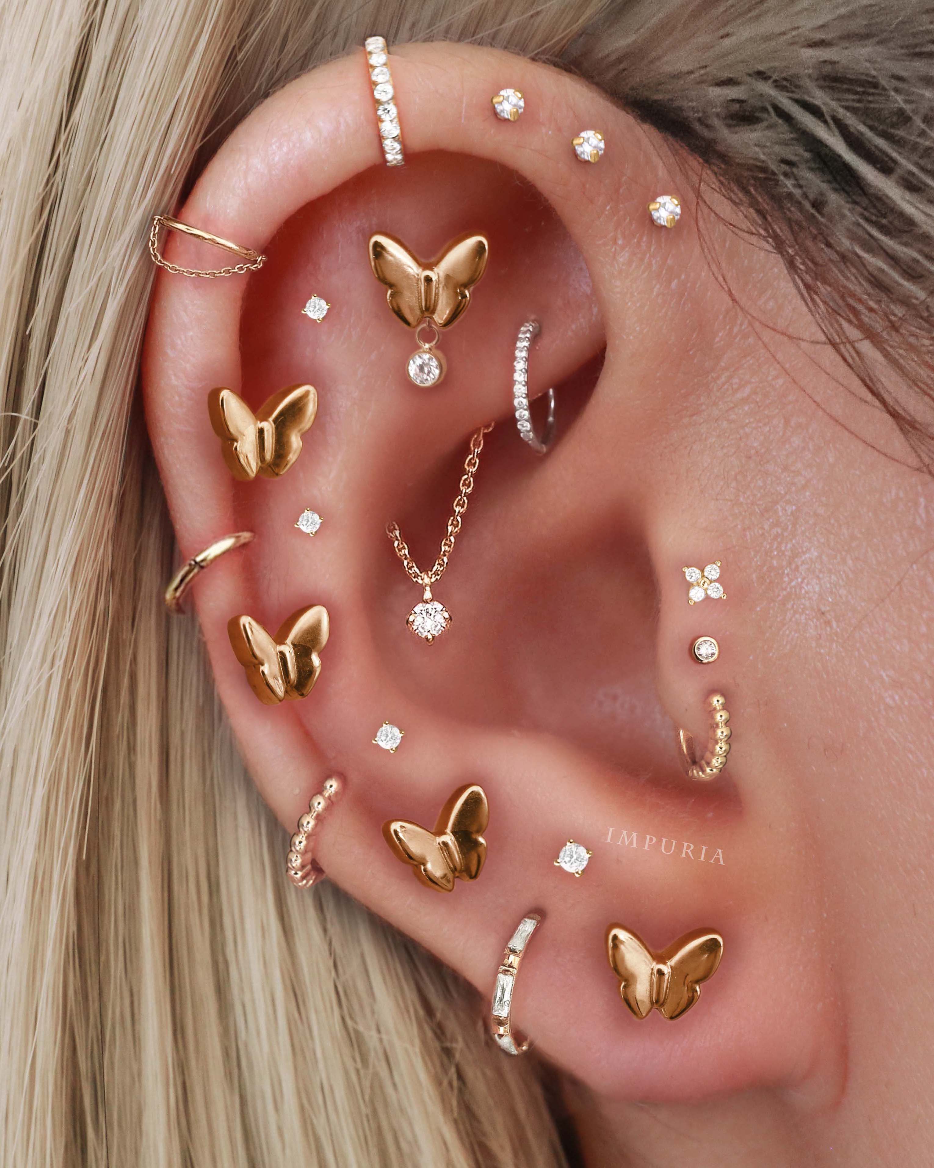 Bonbon Crystal Bezel Threaded 14K Gold Earring Stud