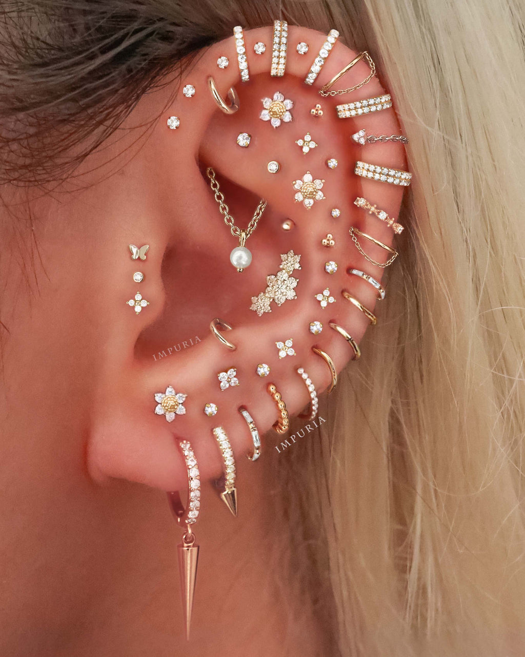 Absolute Hidden Helix Pearl Chain Drop Ear Piercing Earring Stud