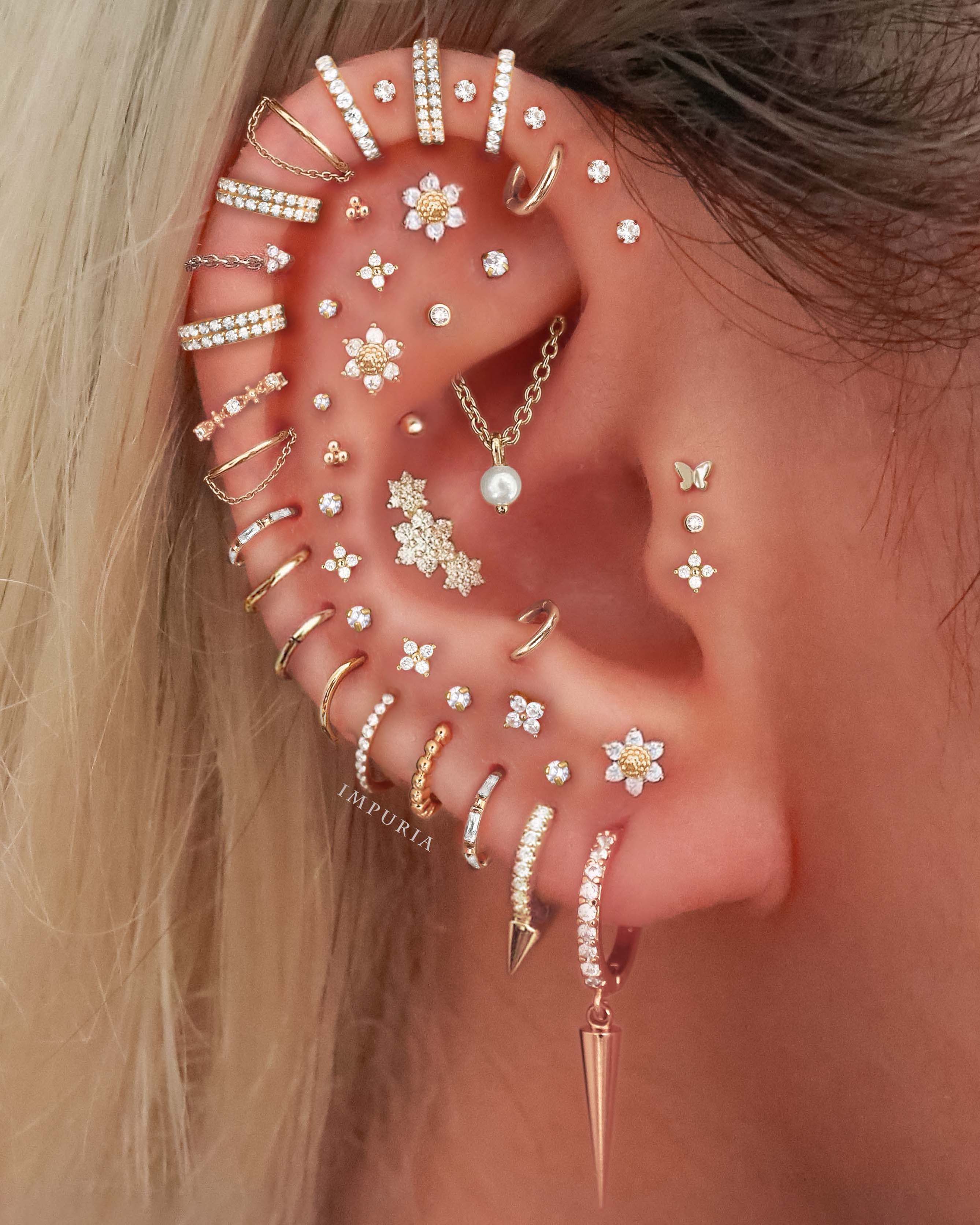 Clover Crystal Lotus Ear Piercing Earring Stud