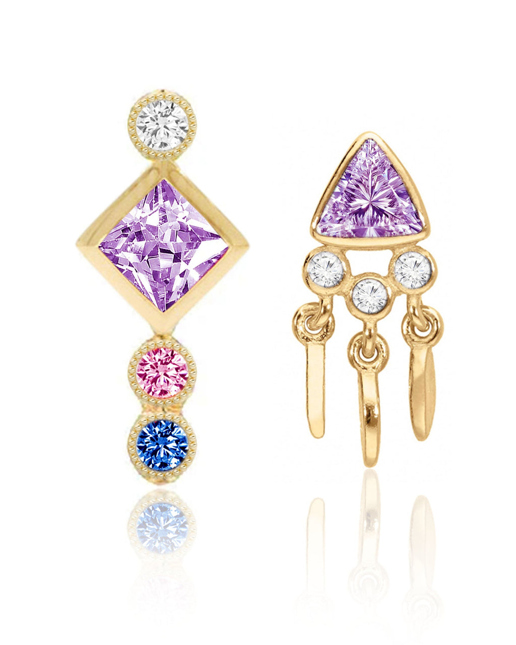 Lavendaire Geometric Purple Crystal Ear Piercing Earring Stud Set