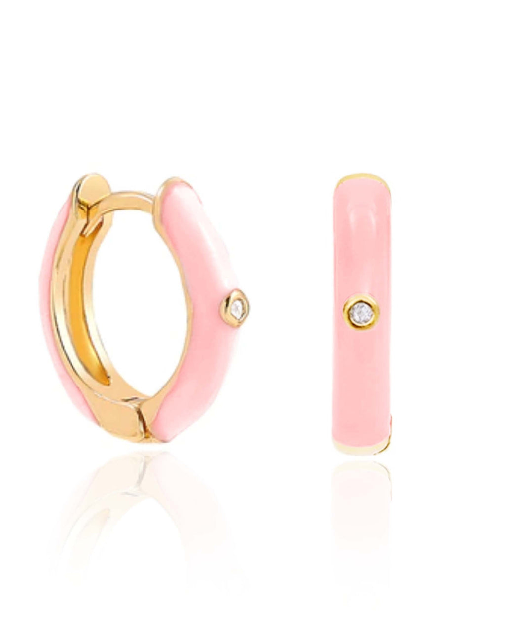 Laquer Crystal Bezel Enamel Hoop Huggie Earrings