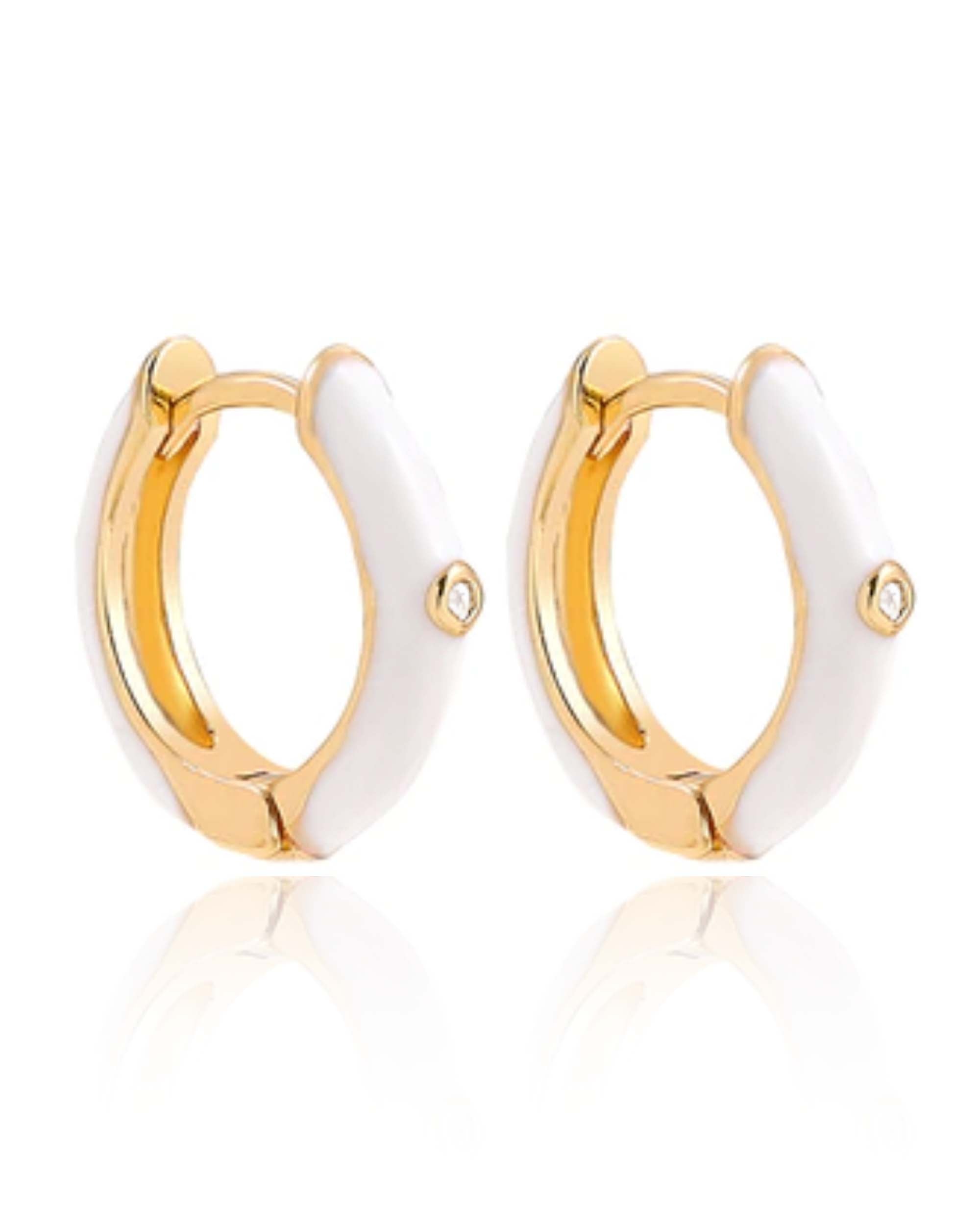 Laquer Crystal Bezel Enamel Hoop Huggie Earrings