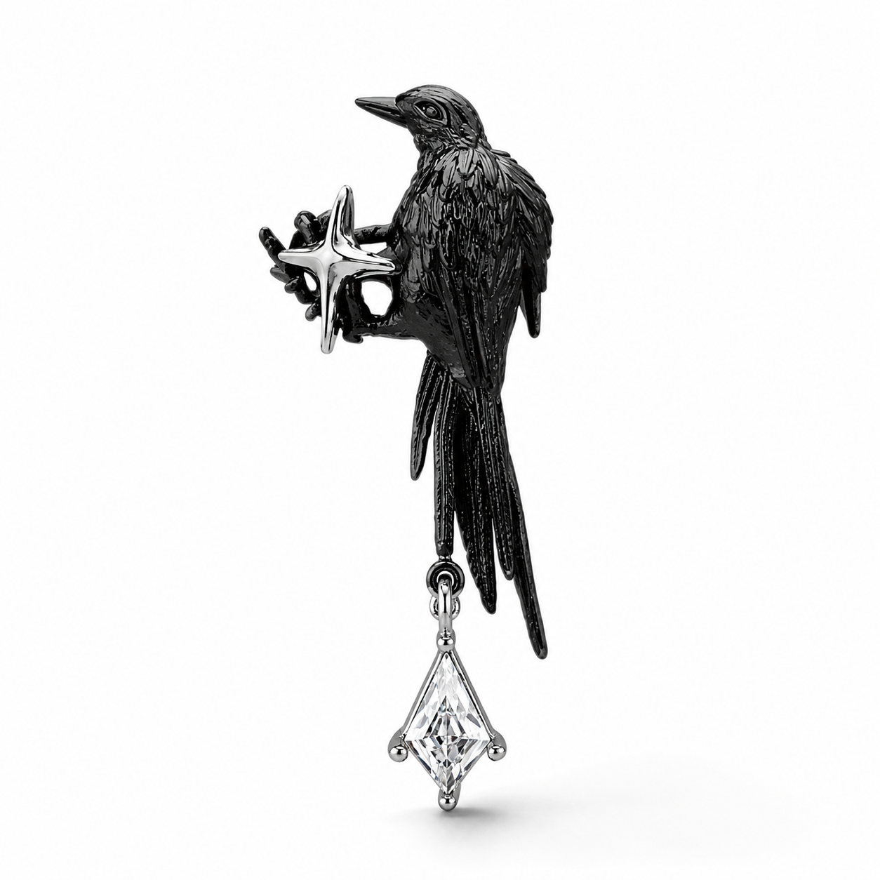Omen Raven Black Drop Earrings with faceted stone – detail view
