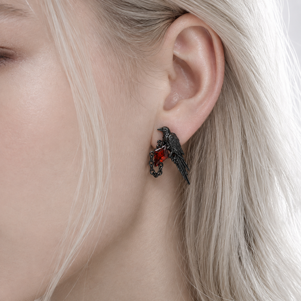 Crimson Raven Chain 925 Sterling Silver Earrings – detail view