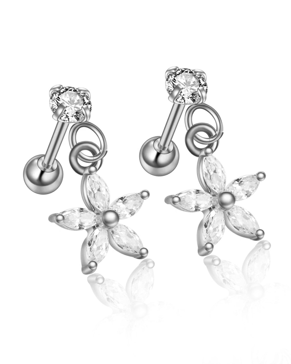 Blossom Crystal Flower Dangle Ear Piercing Earring Stud Set