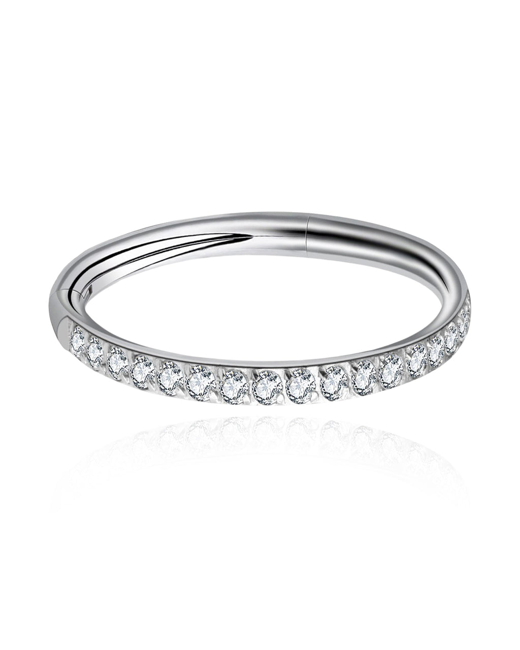 Glitter Crystal Pave Eternity Hinged Segment Hoop Ring Clicker