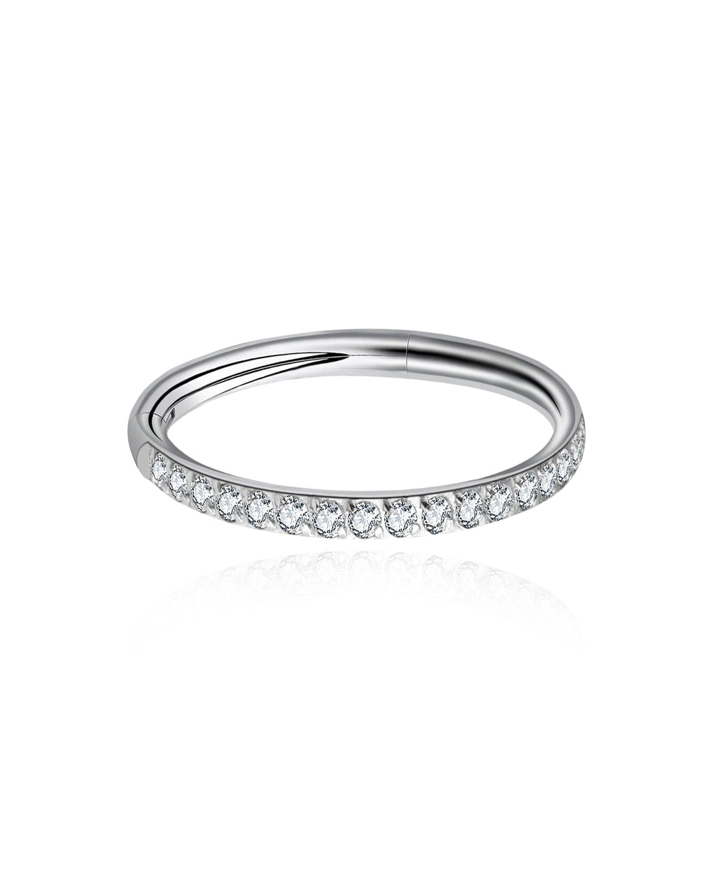 Glitter Crystal Pave Eternity Hinged Segment Hoop Ring Clicker